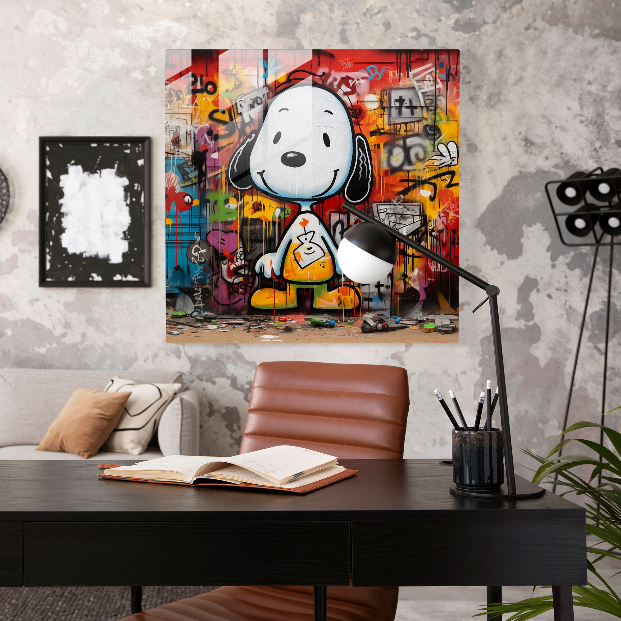 Graffiti Snoopy Cam Tablo - Snoopy Cam Duvar Sanatı Canlı Elementler Ev Dekorasyonu