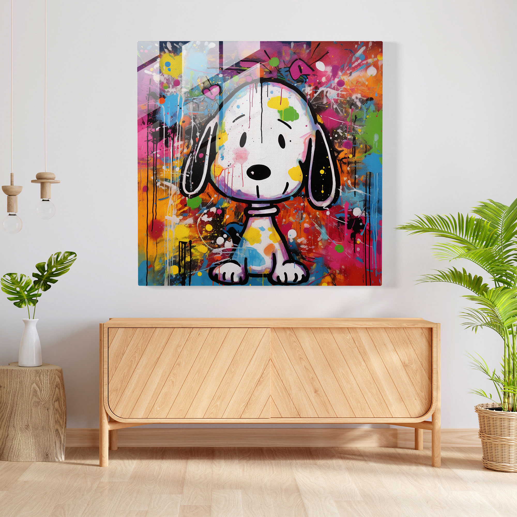 Snoopy Modern Art Glass Print - Snoopy, Snoopy, Wall Decoration, Home Decoration