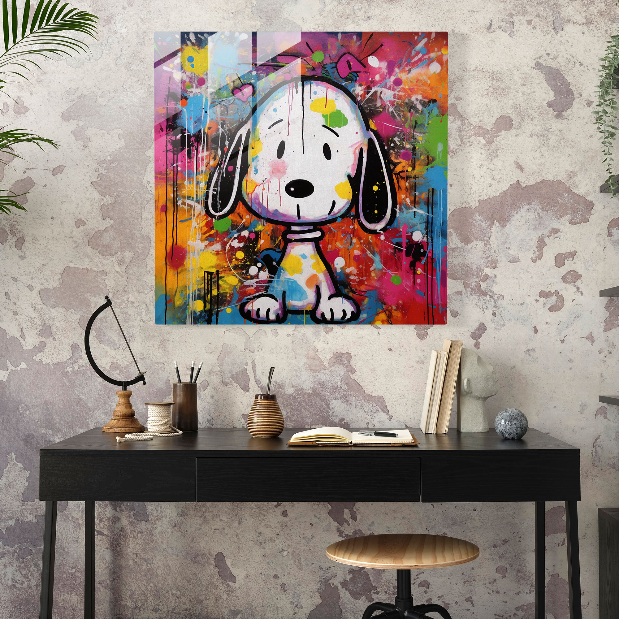 Snoopy Modern Art Glass Print - Snoopy, Snoopy, Wall Decoration, Home Decoration