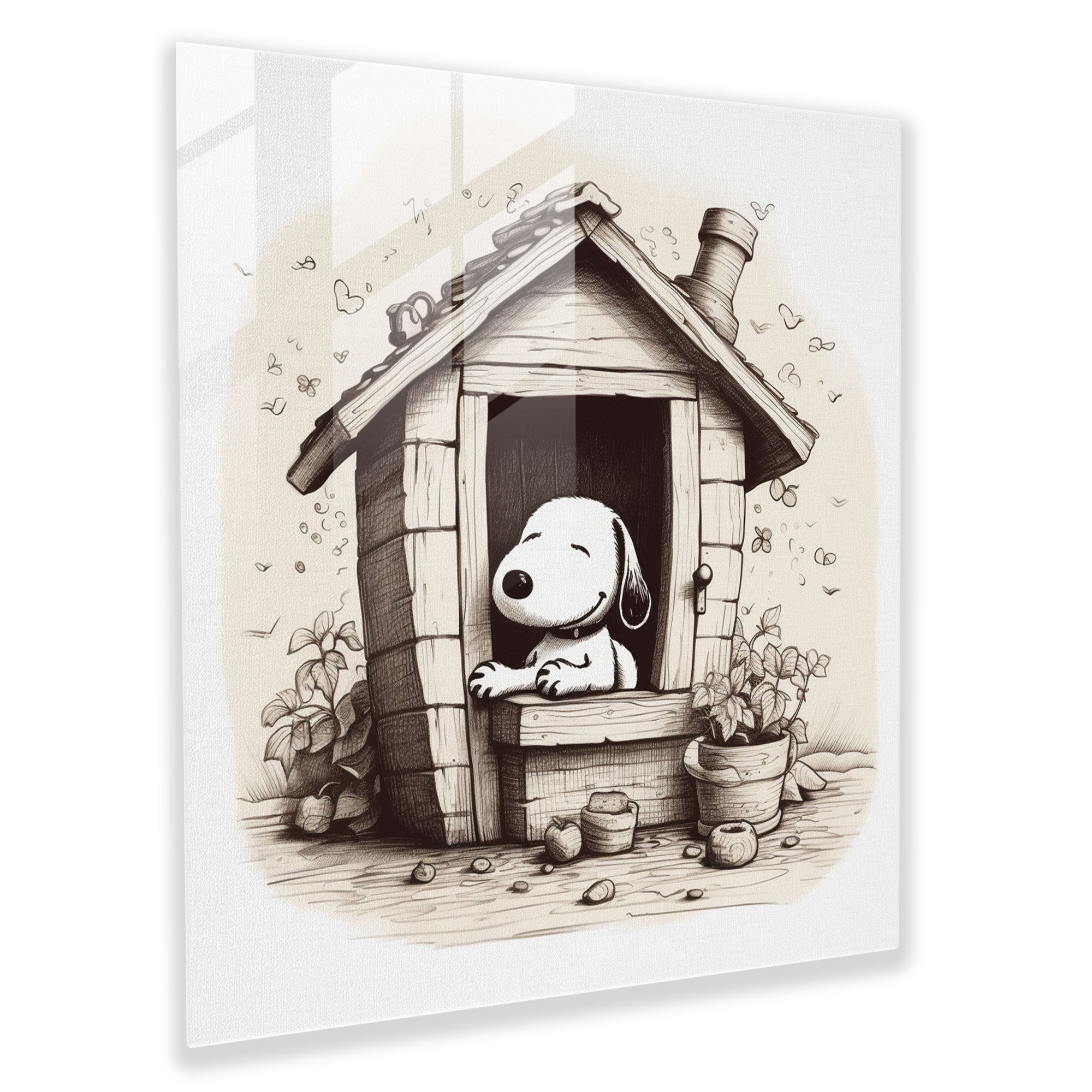 Snoopy Glass Wall Art - Snoopy, Wall Decoration, Hand-Drawn, Modern Art