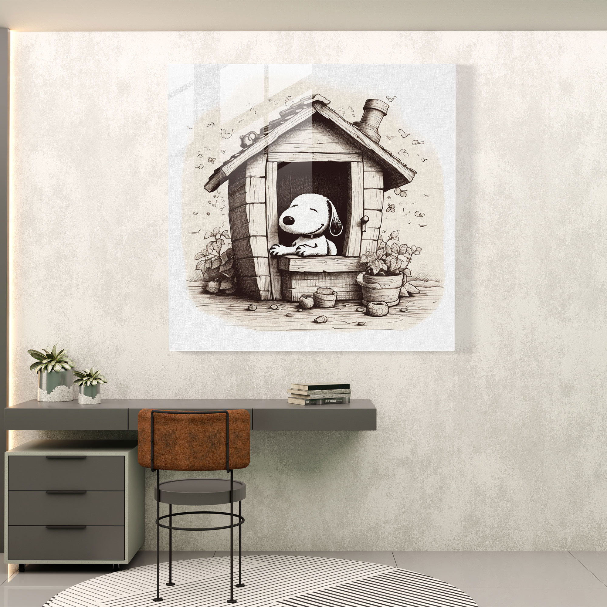 Snoopy Glass Wall Art - Snoopy, Wall Decoration, Hand-Drawn, Modern Art