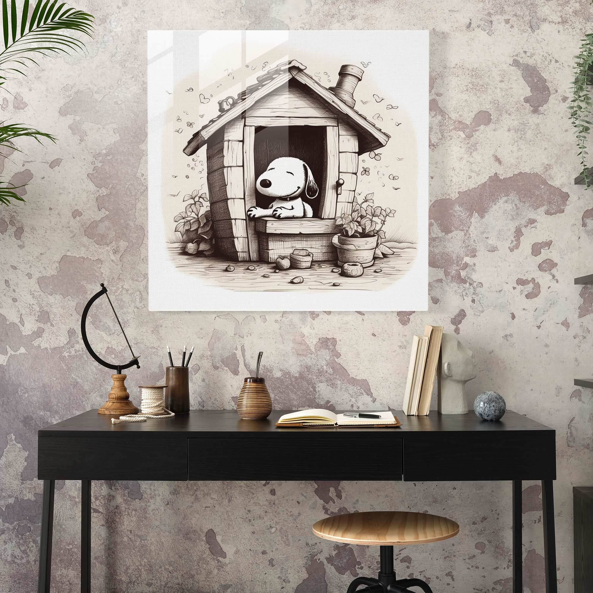 Snoopy Glass Wall Art - Snoopy, Wall Decoration, Hand-Drawn, Modern Art