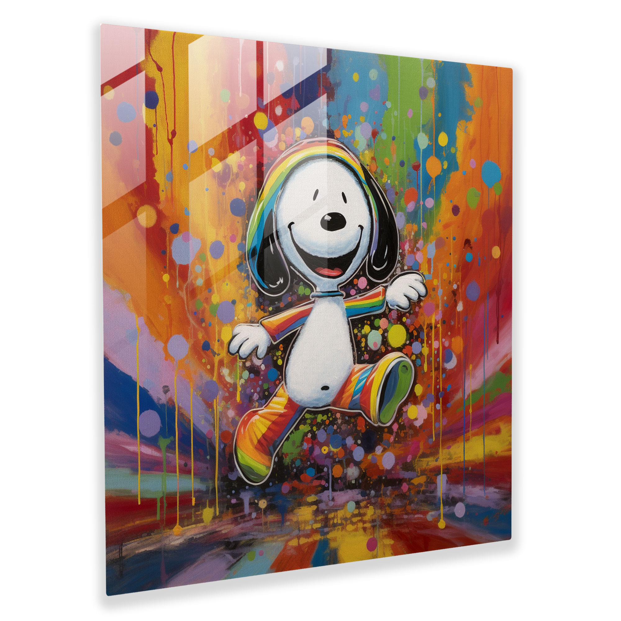 Retro Snoopy Glass Print - Snoopy, Glass Art, Home Decoration, Colorful Artwork