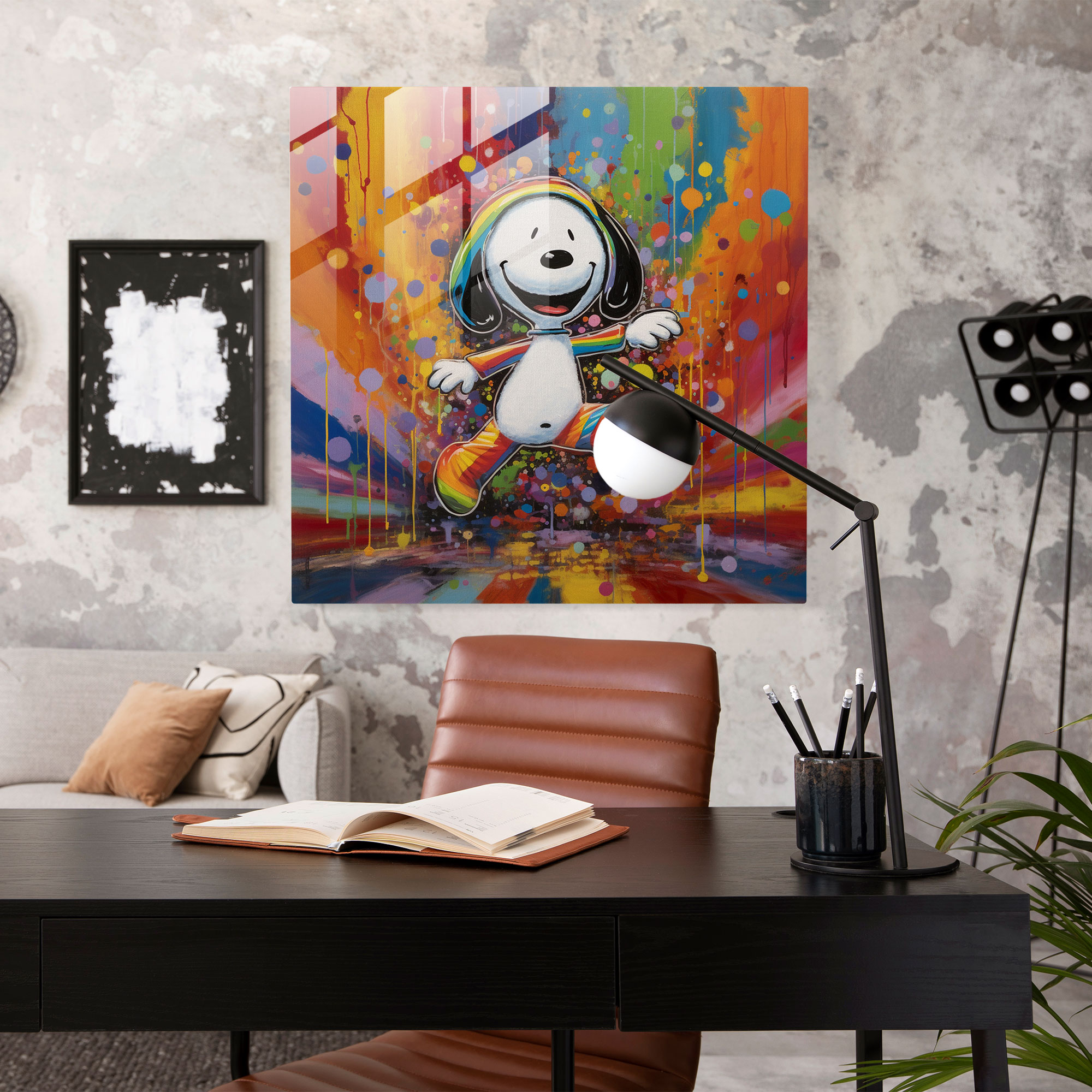 Retro Snoopy Glass Print - Snoopy, Glass Art, Home Decoration, Colorful Artwork