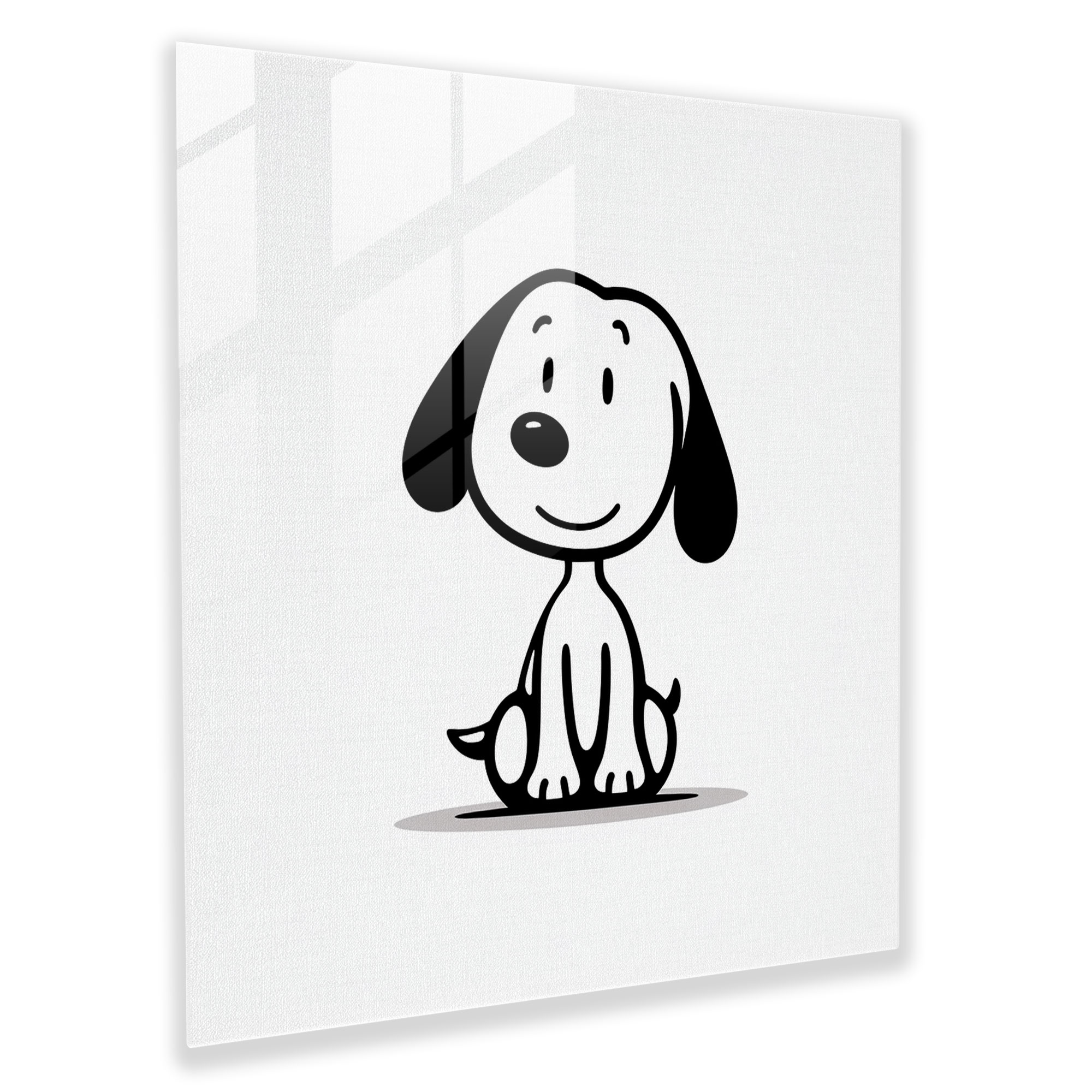 Minimal Snoopy Glass Print - Snoopy, Clean White Background, Glass Print, Home Decoration
