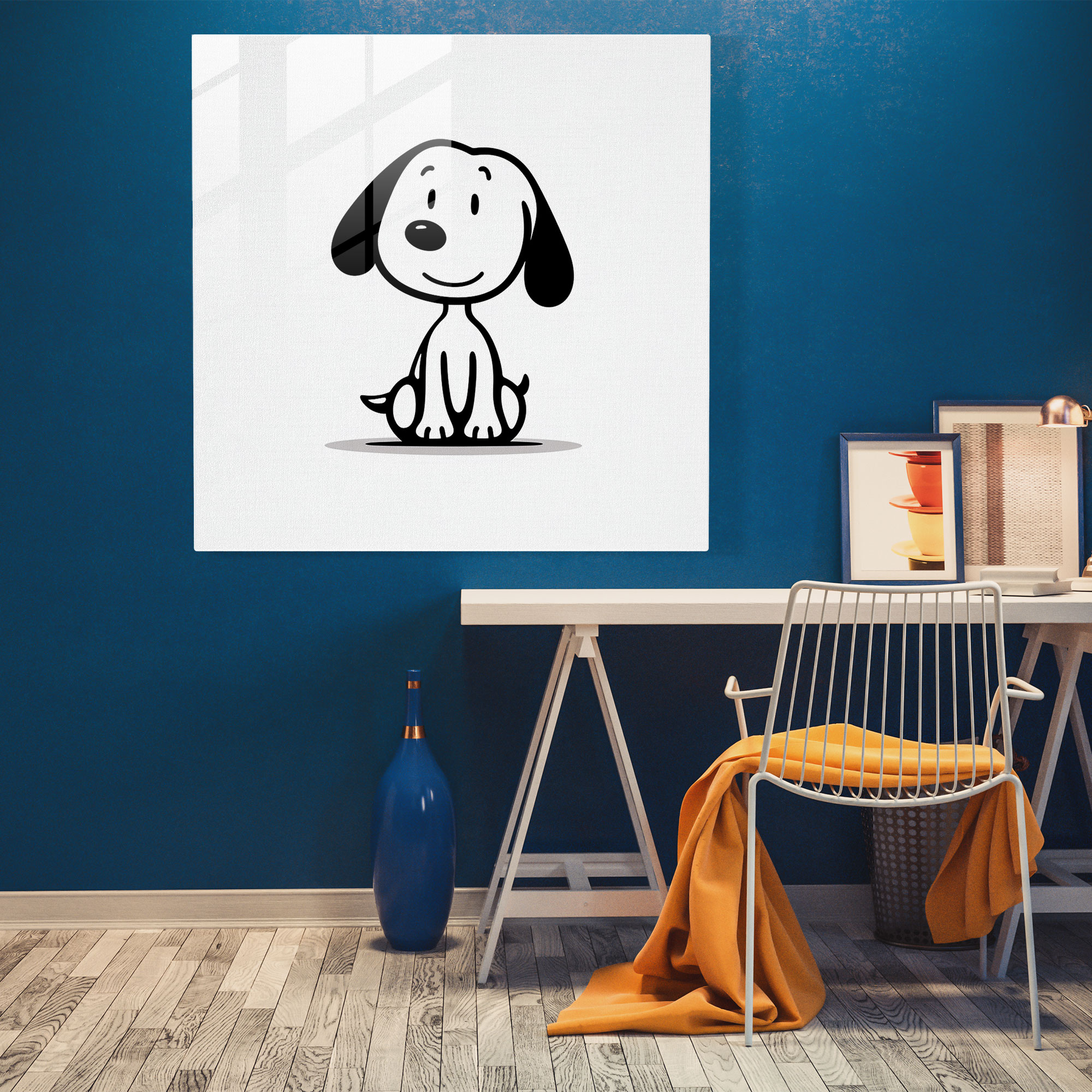 Minimal Snoopy Glass Print - Snoopy, Clean White Background, Glass Print, Home Decoration