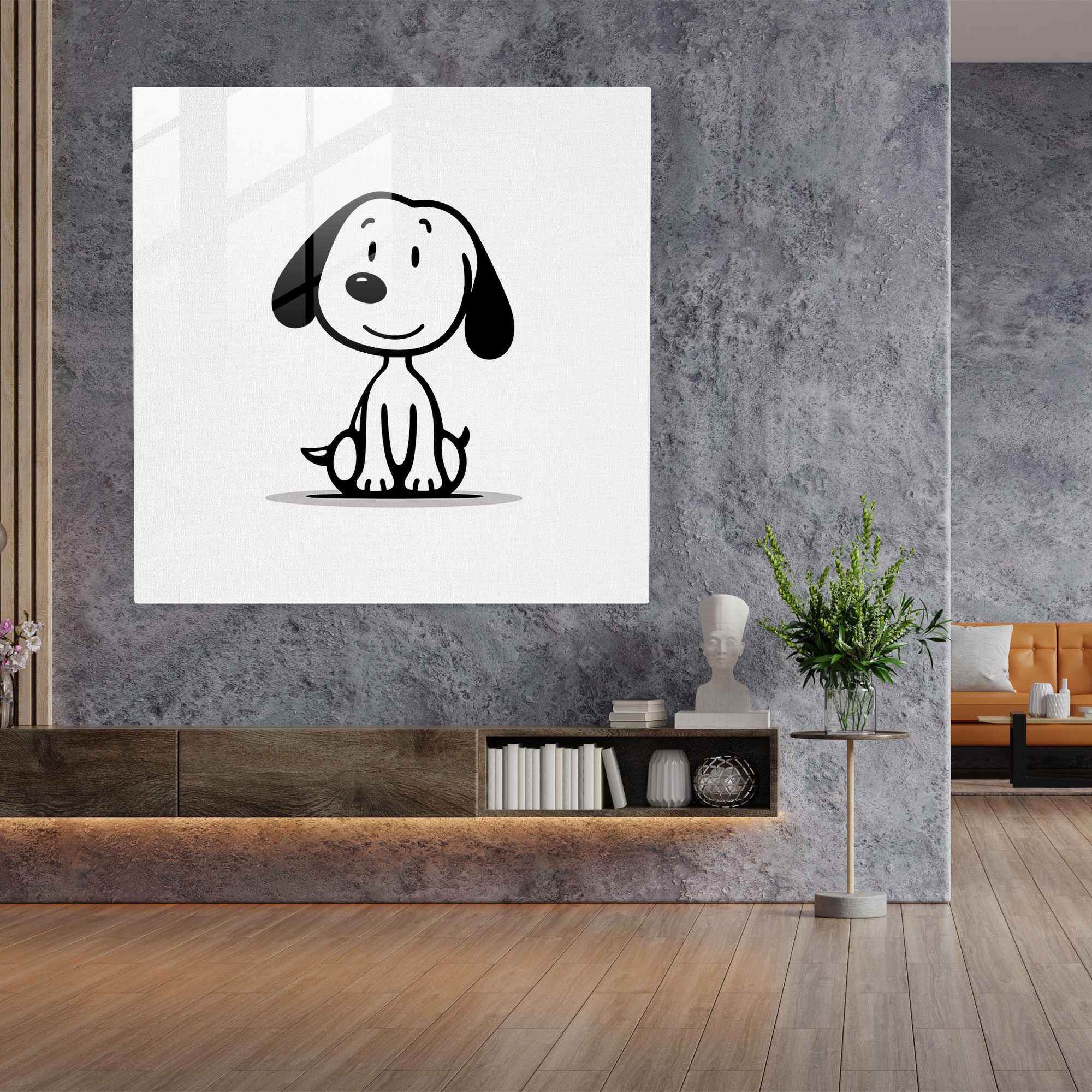 Minimal Snoopy Glass Print - Snoopy, Clean White Background, Glass Print, Home Decoration