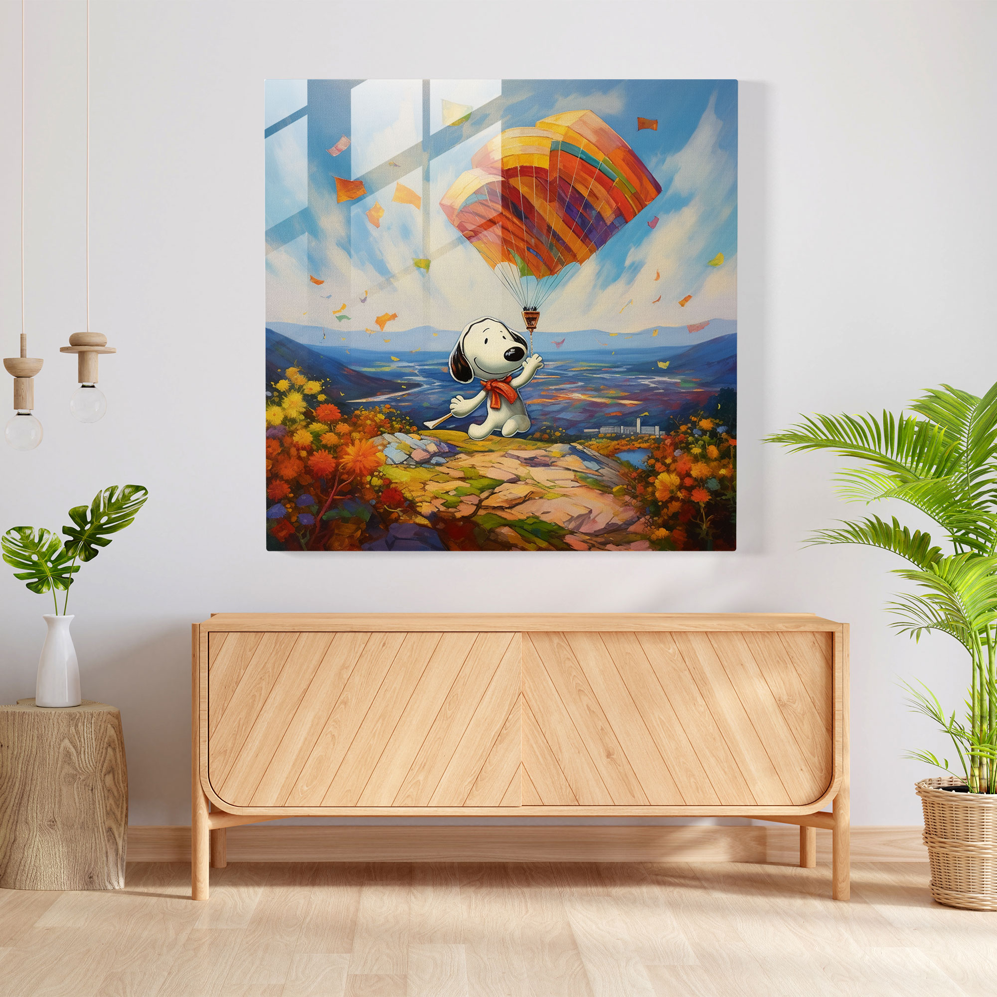 Dreamy Snoopy Glass Print - Snoopy, Wall Decoration, Glass Art, Modern Art