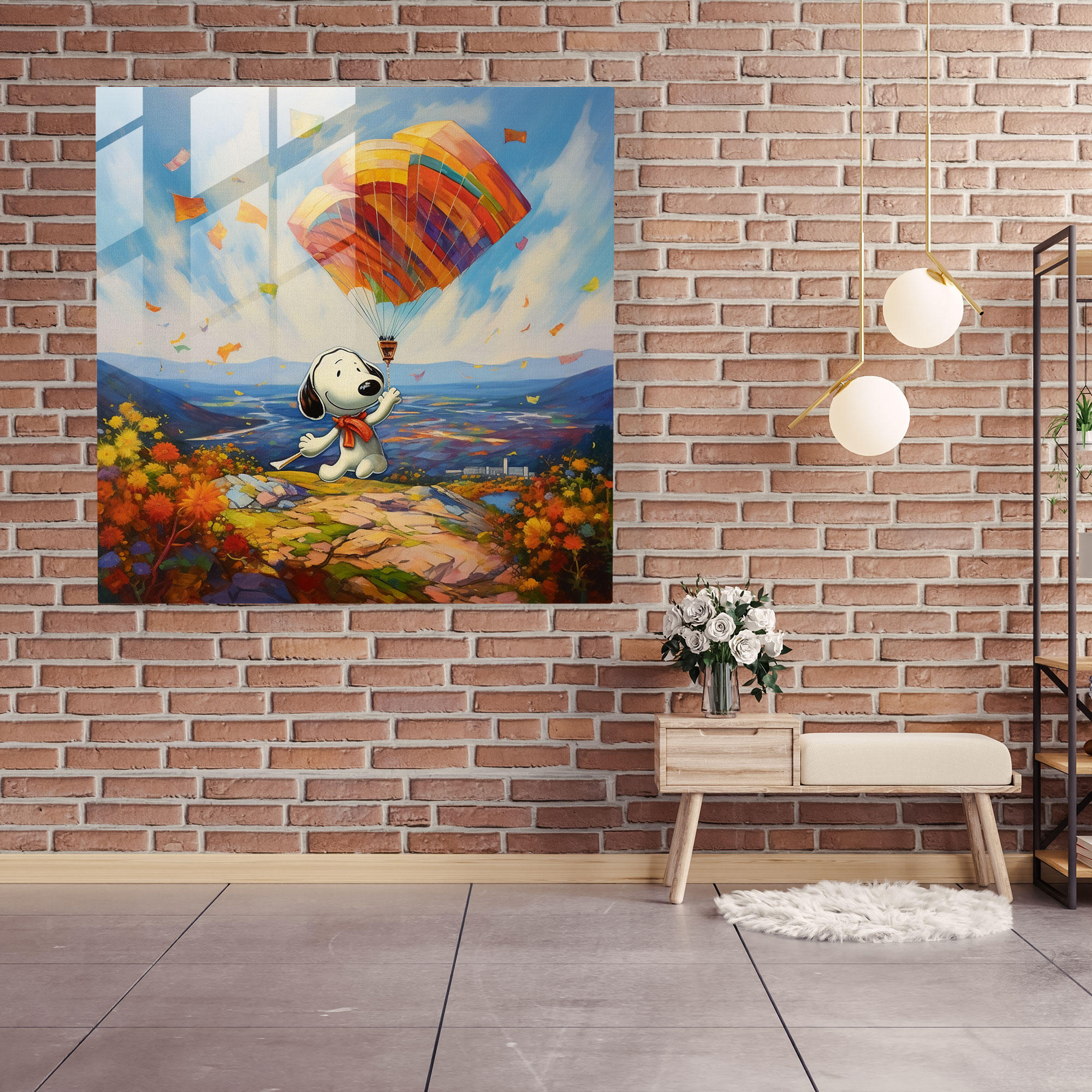 Dreamy Snoopy Glass Print - Snoopy, Wall Decoration, Glass Art, Modern Art