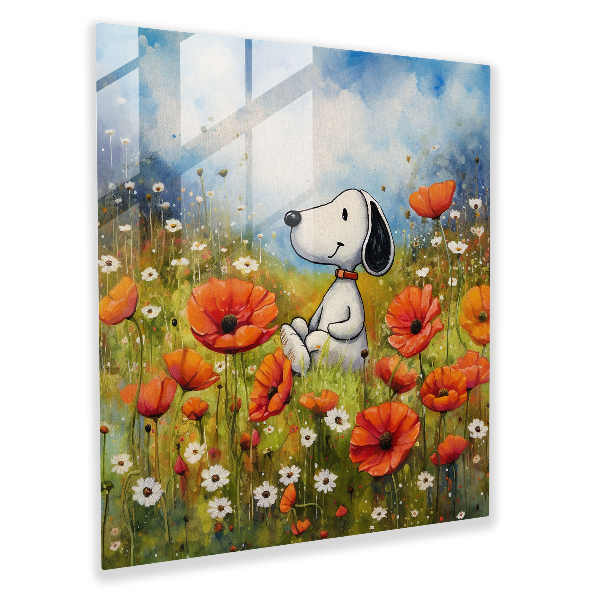Watercolor Snoopy Glass Print - Snoopy, Wall Decoration, Whimsical, Home Decoration