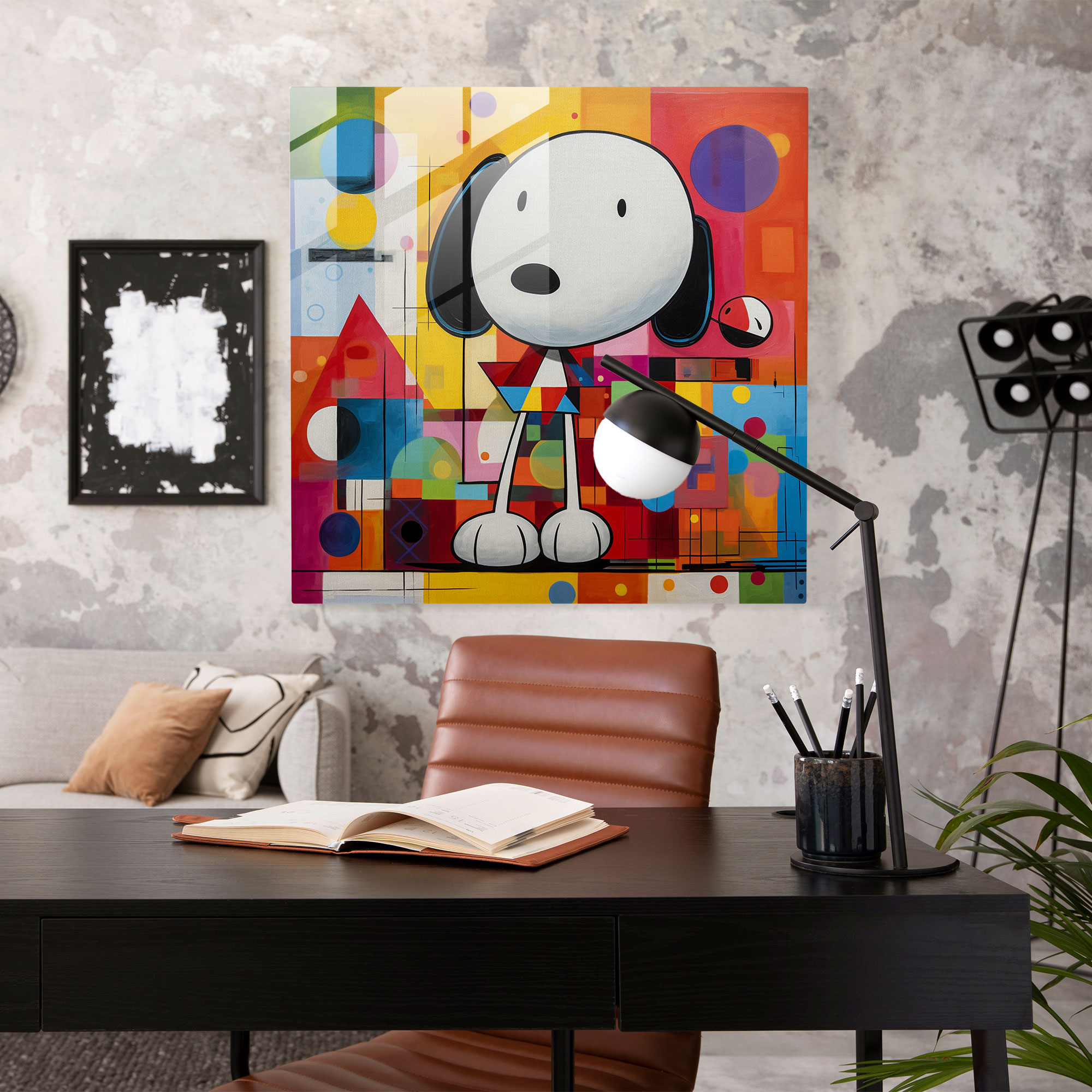 Abstract Snoopy Glass Print - Snoopy, Home Decoration, Glass Wall Art, Glass Art