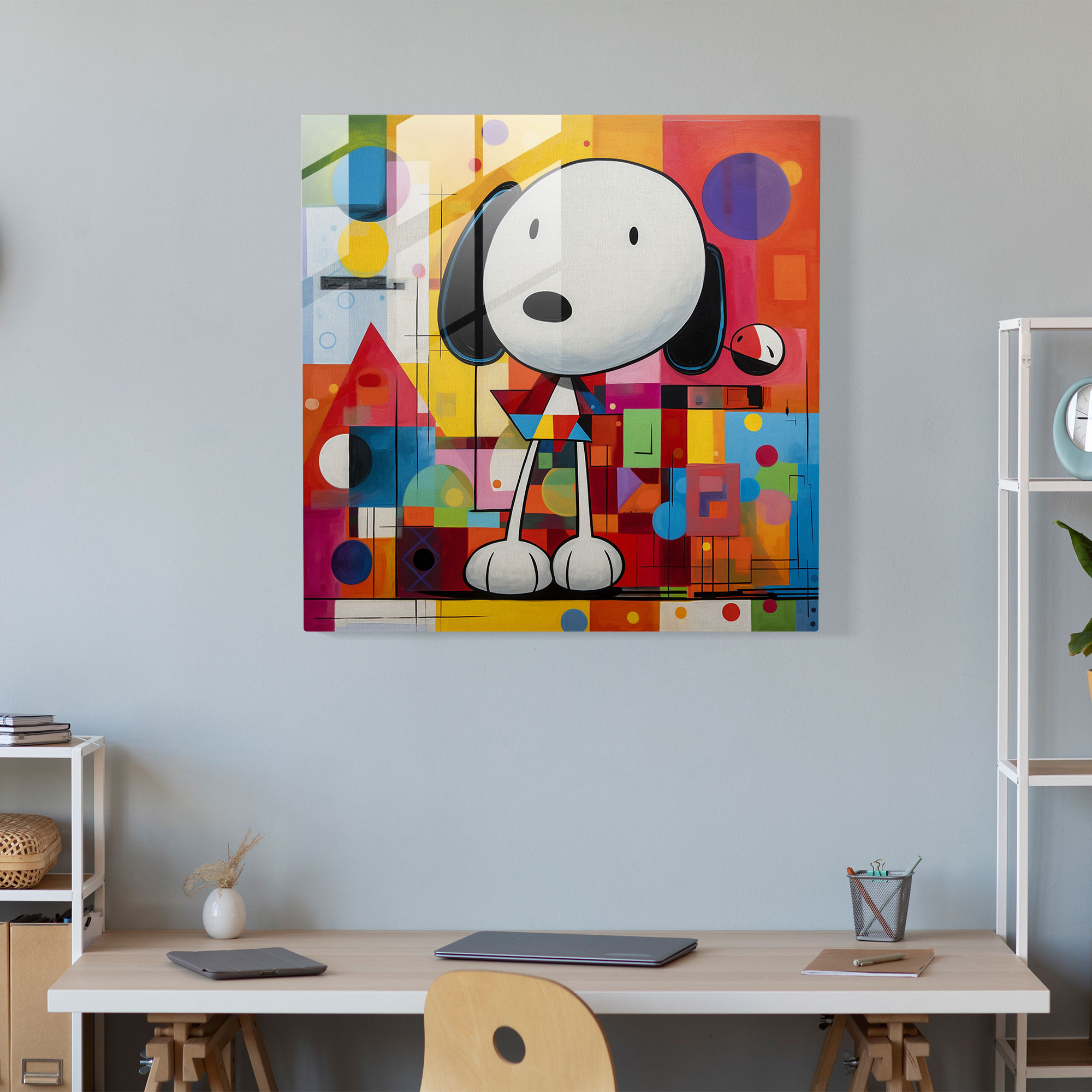 Abstract Snoopy Glass Print - Snoopy, Home Decoration, Glass Wall Art, Glass Art
