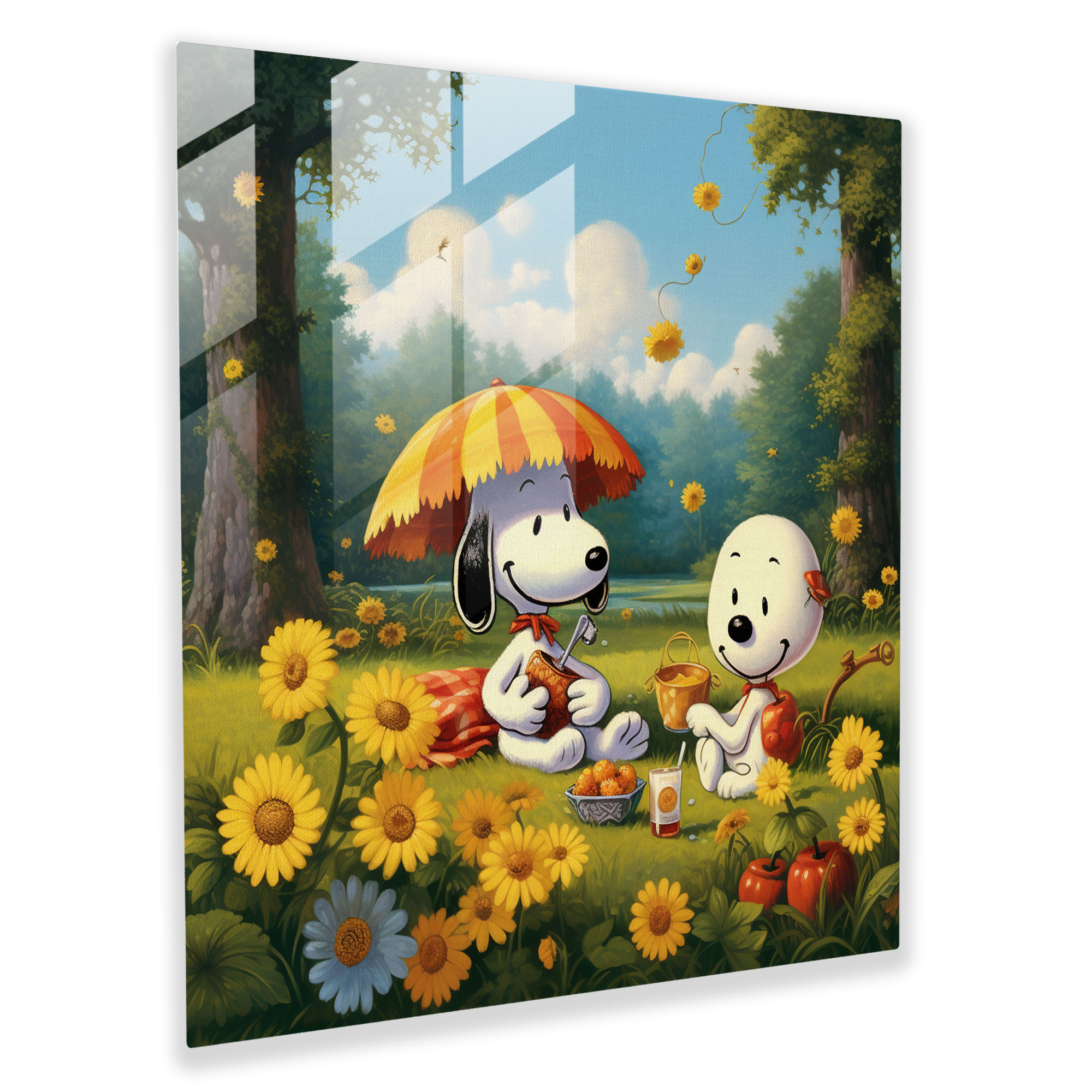 Snoopy Mizahi Karikatür Cam Tablo - Duvar Dekorasyonu Piknik Cam Duvar Sanatı