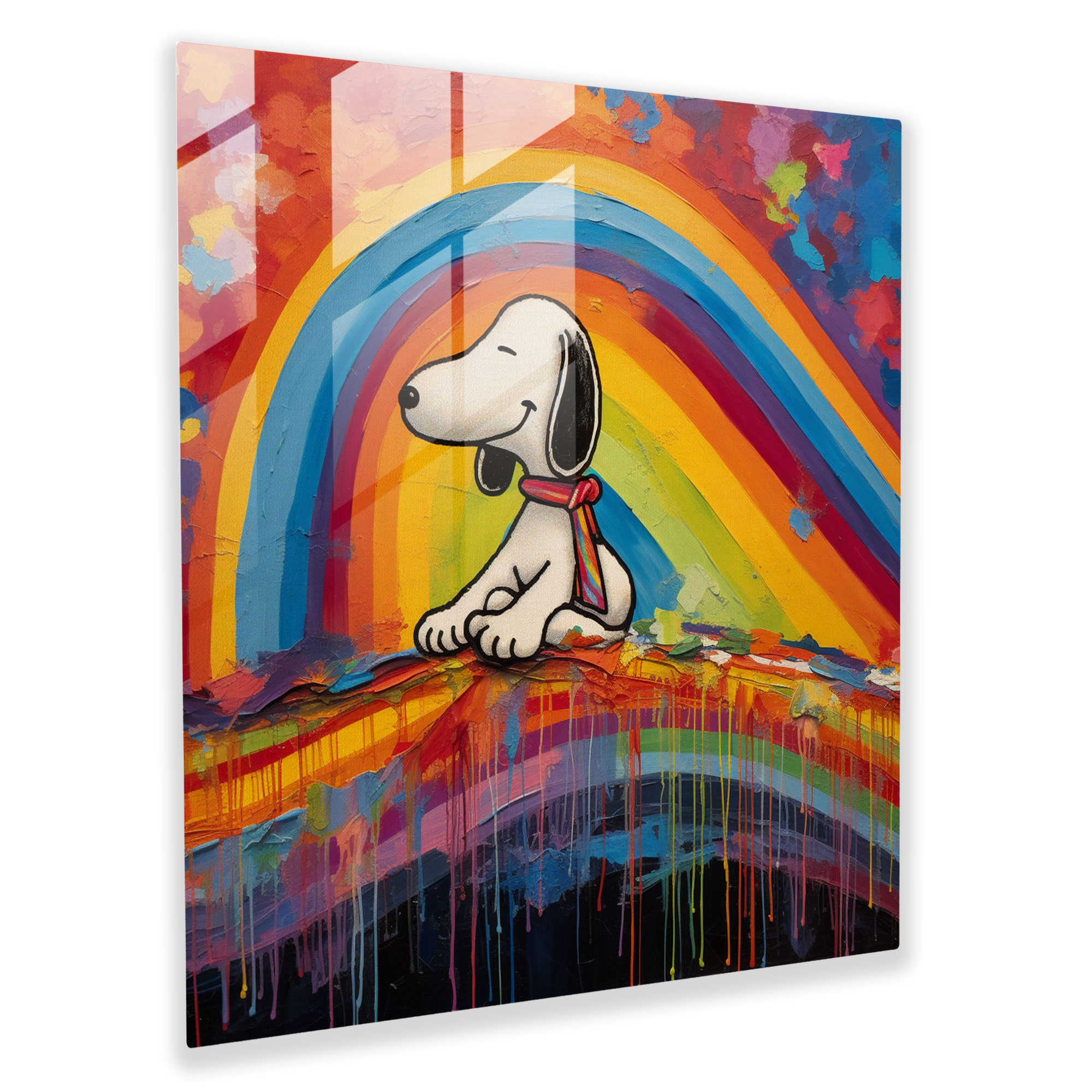 Snoopy Colorful Abstract Glass Print - Snoopy, Rainbow, Colorful, Snoopy
