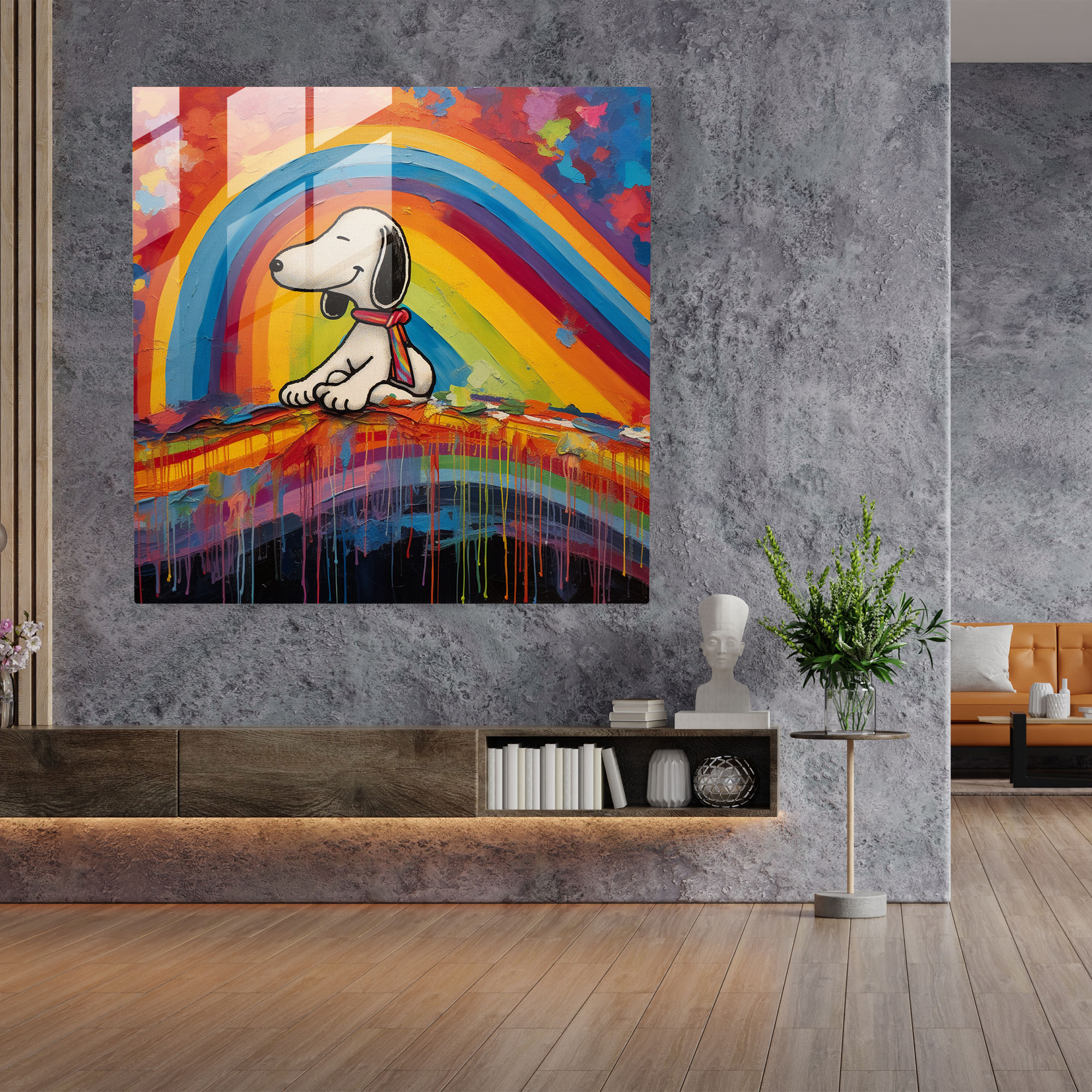 Snoopy Colorful Abstract Glass Print - Snoopy, Rainbow, Colorful, Snoopy