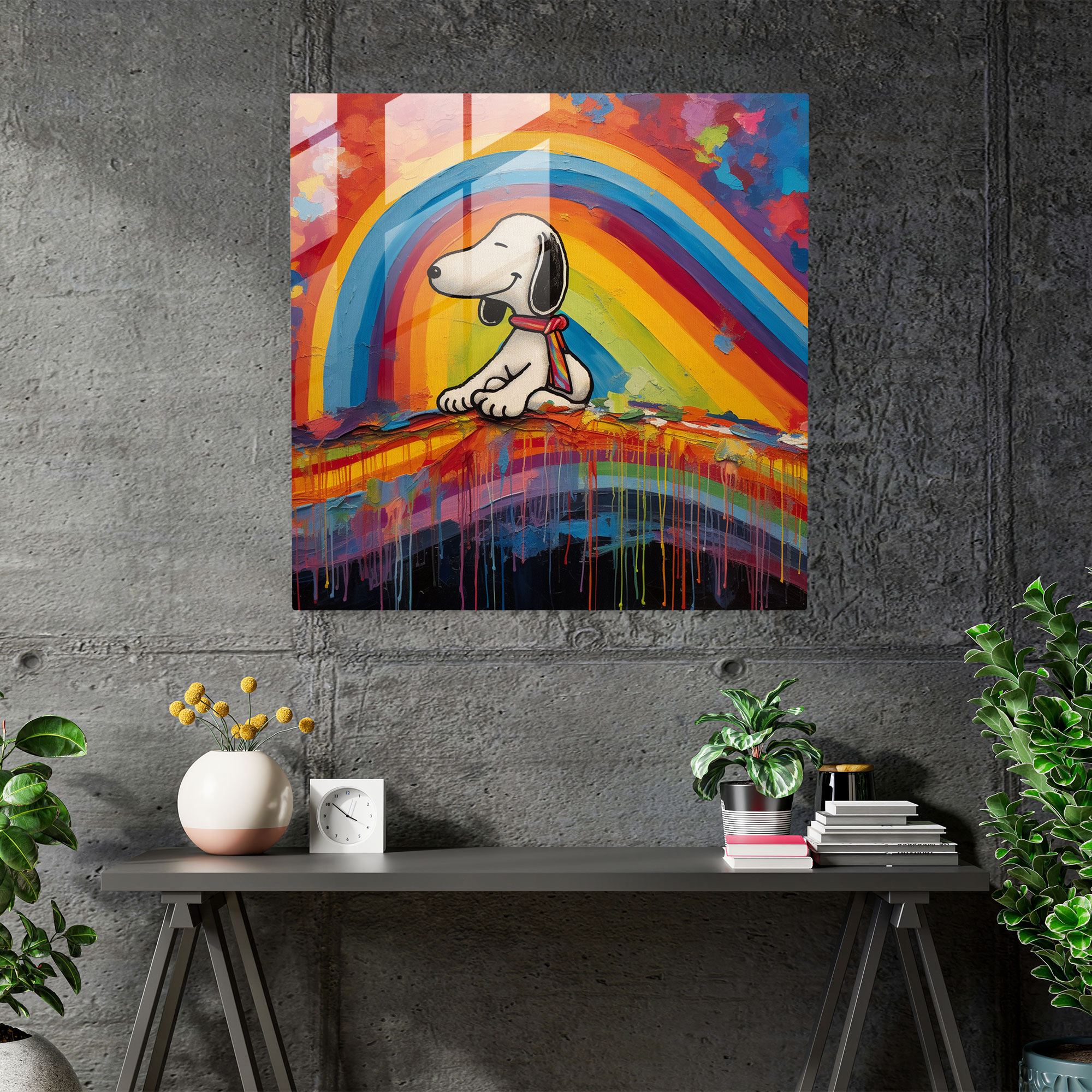 Snoopy Colorful Abstract Glass Print - Snoopy, Rainbow, Colorful, Snoopy