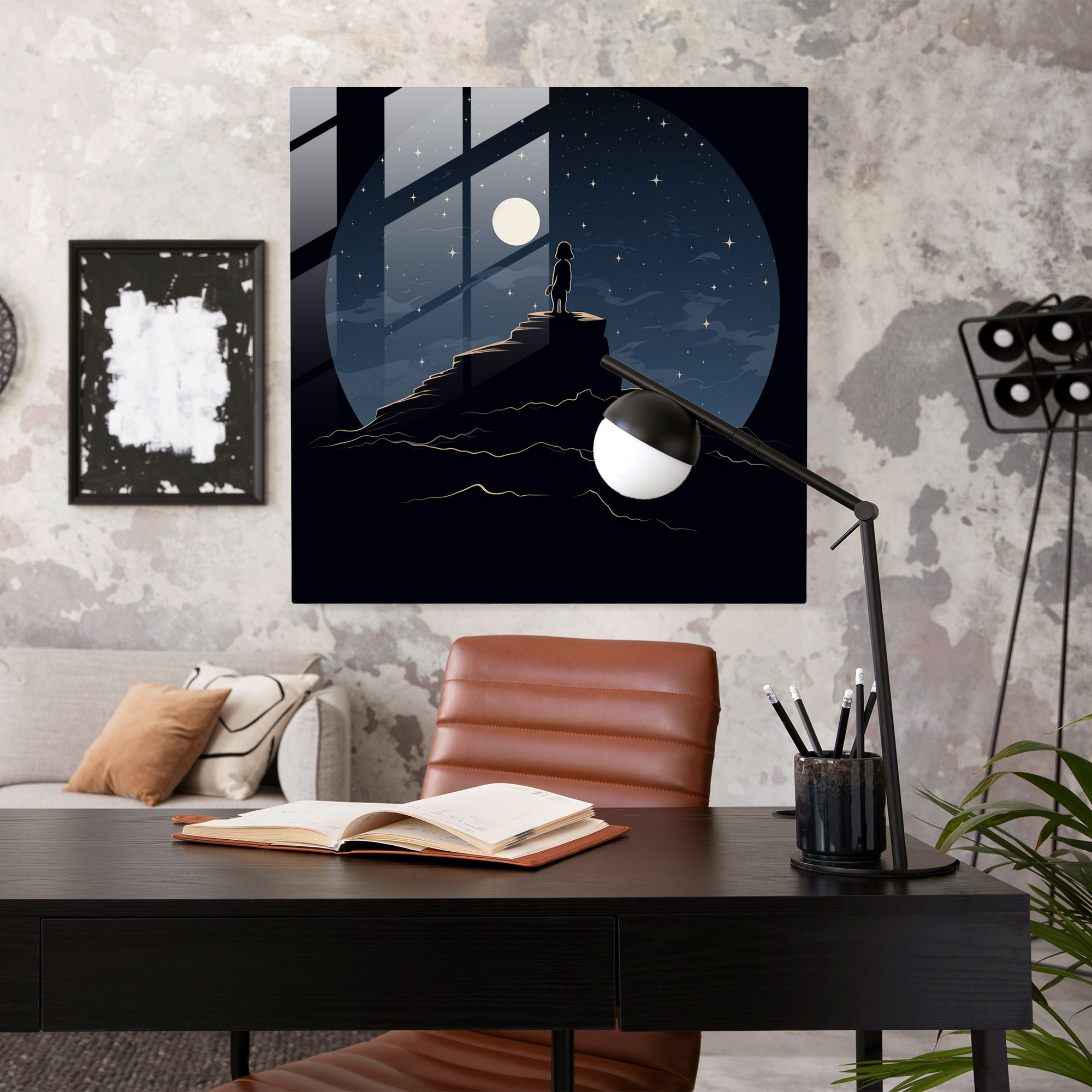 Snoopy Minimalist Siluet Cam Tablo - Duvar Dekorasyonu ve Huzur için