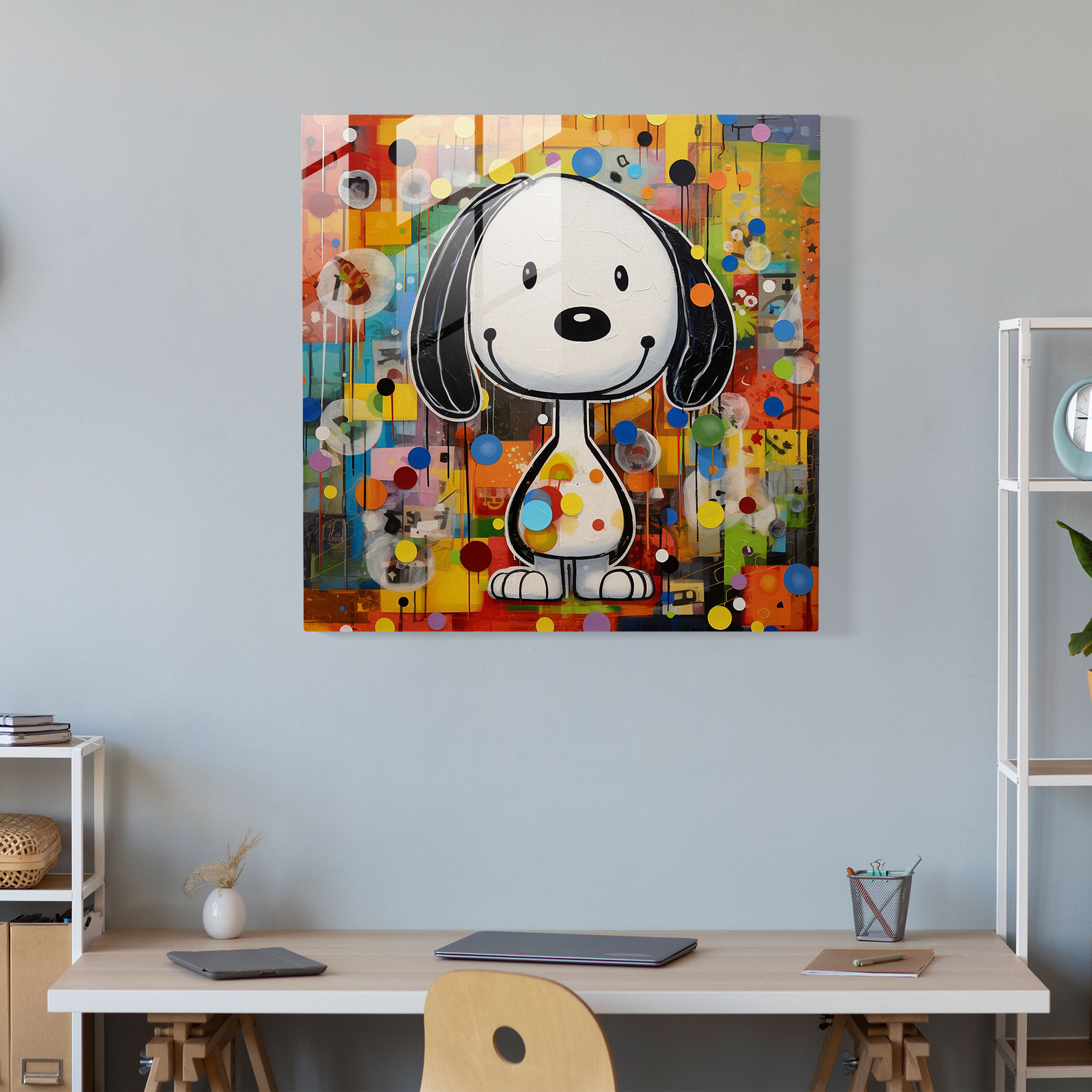 Snoopy Soyut Kolaj Cam Tablosu - Ev Dekorasyonu Canlı Kişilik Cam Sanatı
