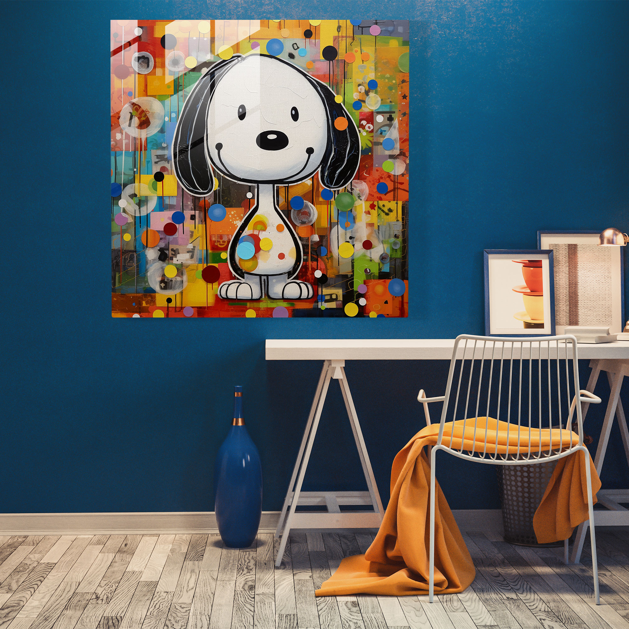 Snoopy Soyut Kolaj Cam Tablosu - Ev Dekorasyonu Canlı Kişilik Cam Sanatı