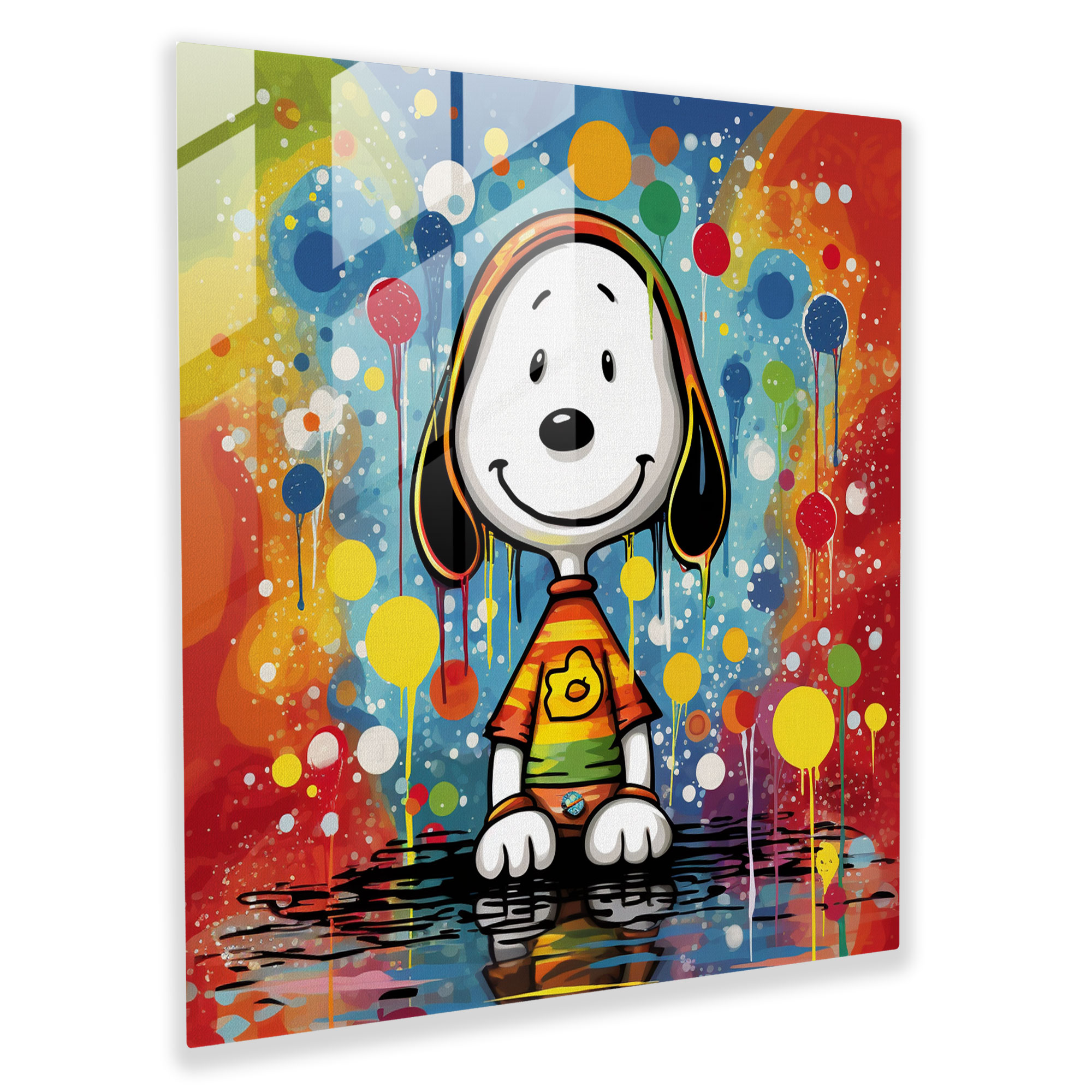 Snoopy Contemporary Graphic Glass Print - Snoopy, Wall Decoration, Home Decoration, Colorful Patterns