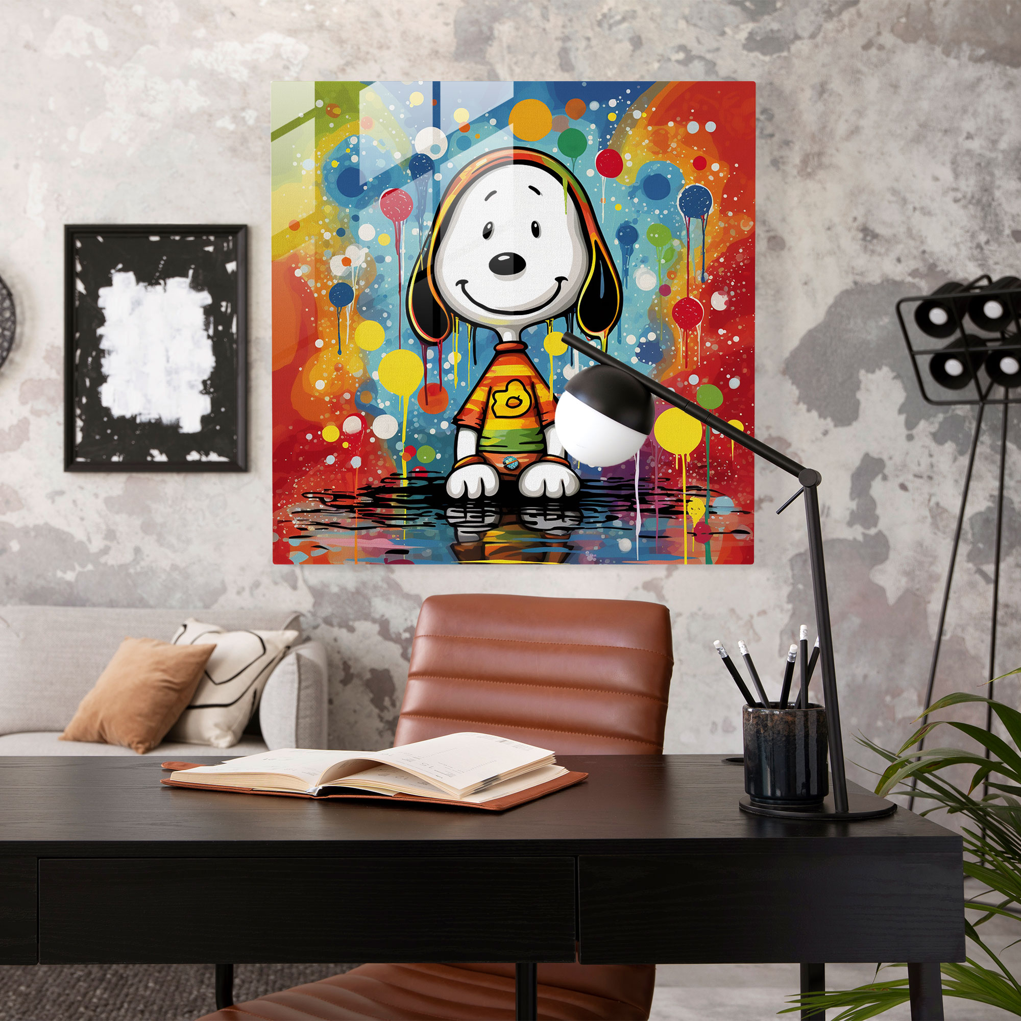 Snoopy Contemporary Graphic Glass Print - Snoopy, Wall Decoration, Home Decoration, Colorful Patterns