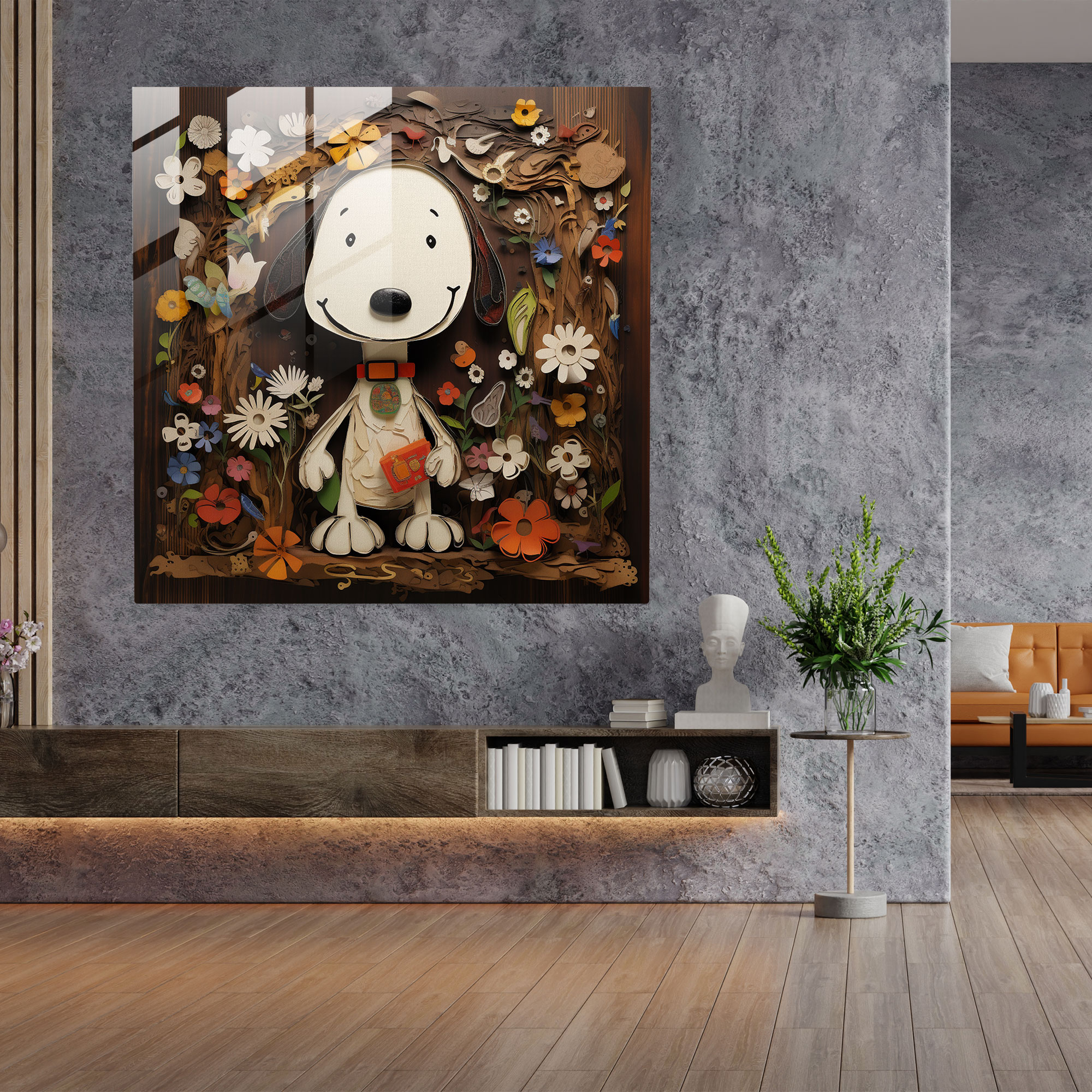 Snoopy Realistic Portrait Glass Print - Snoopy, Snoopy, Intricate Details, Wall Decoration