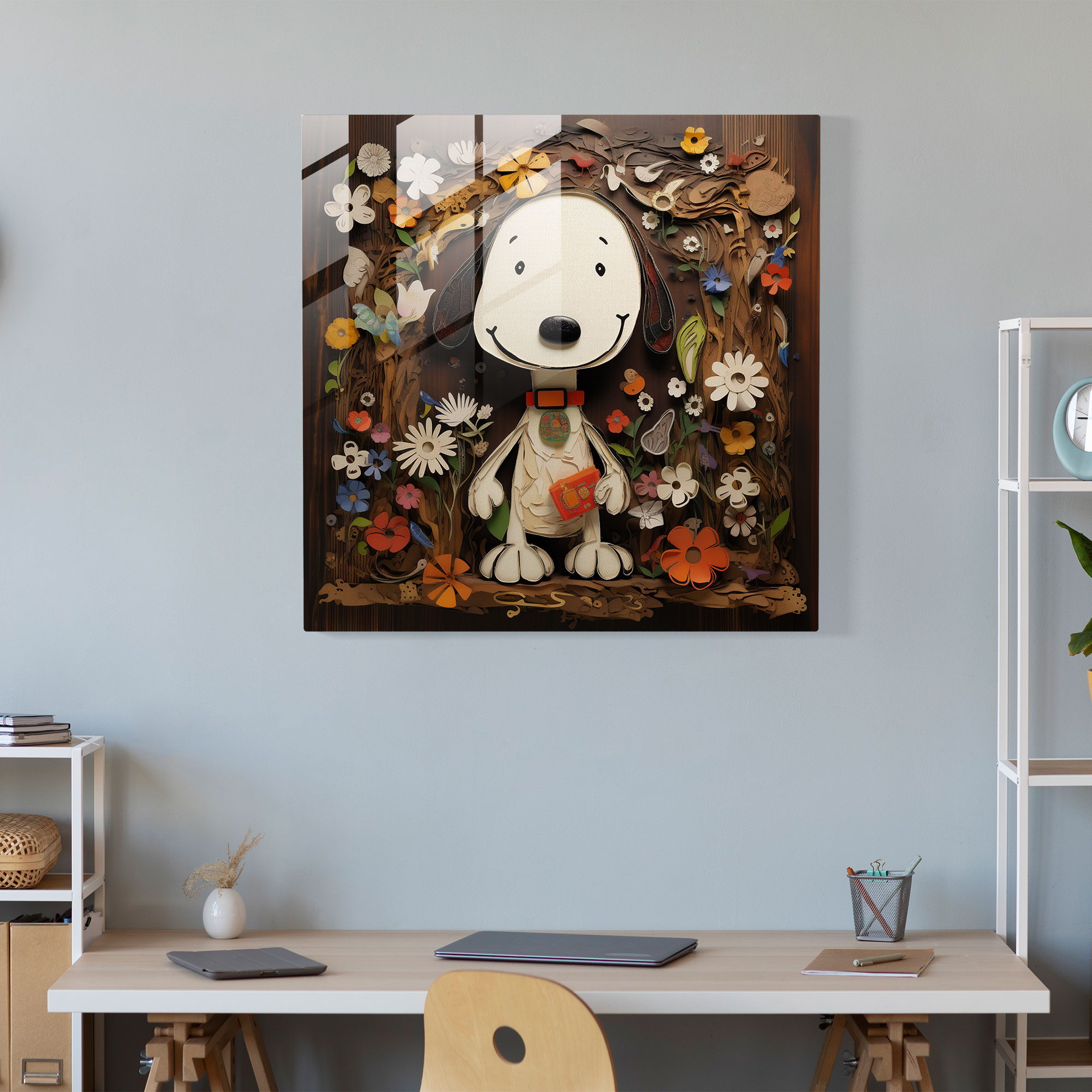 Snoopy Realistic Portrait Glass Print - Snoopy, Snoopy, Intricate Details, Wall Decoration
