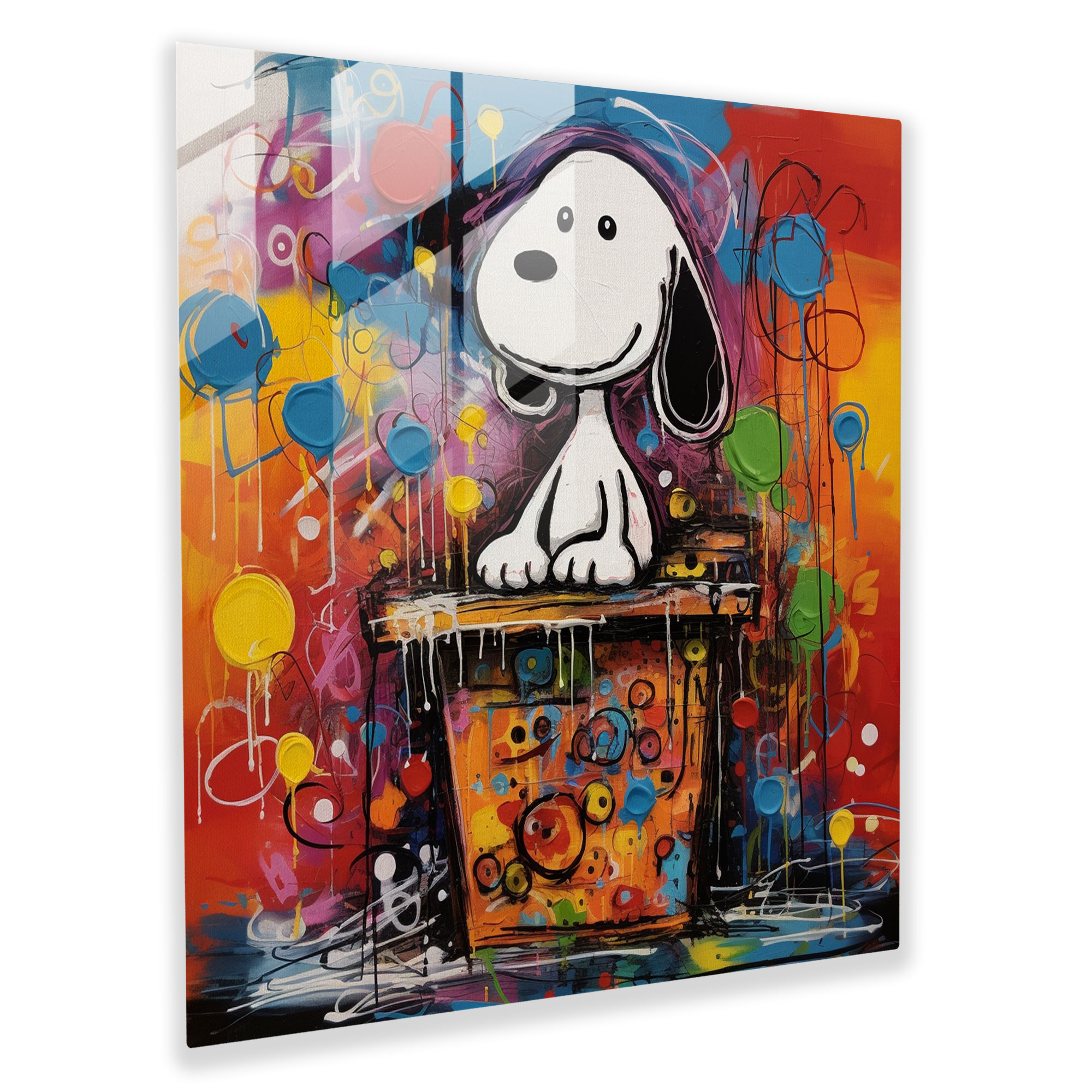 Snoopy Colorful Abstract Glass Wall Art - Snoopy, Playfulness, Abstract Painting, Colorful
