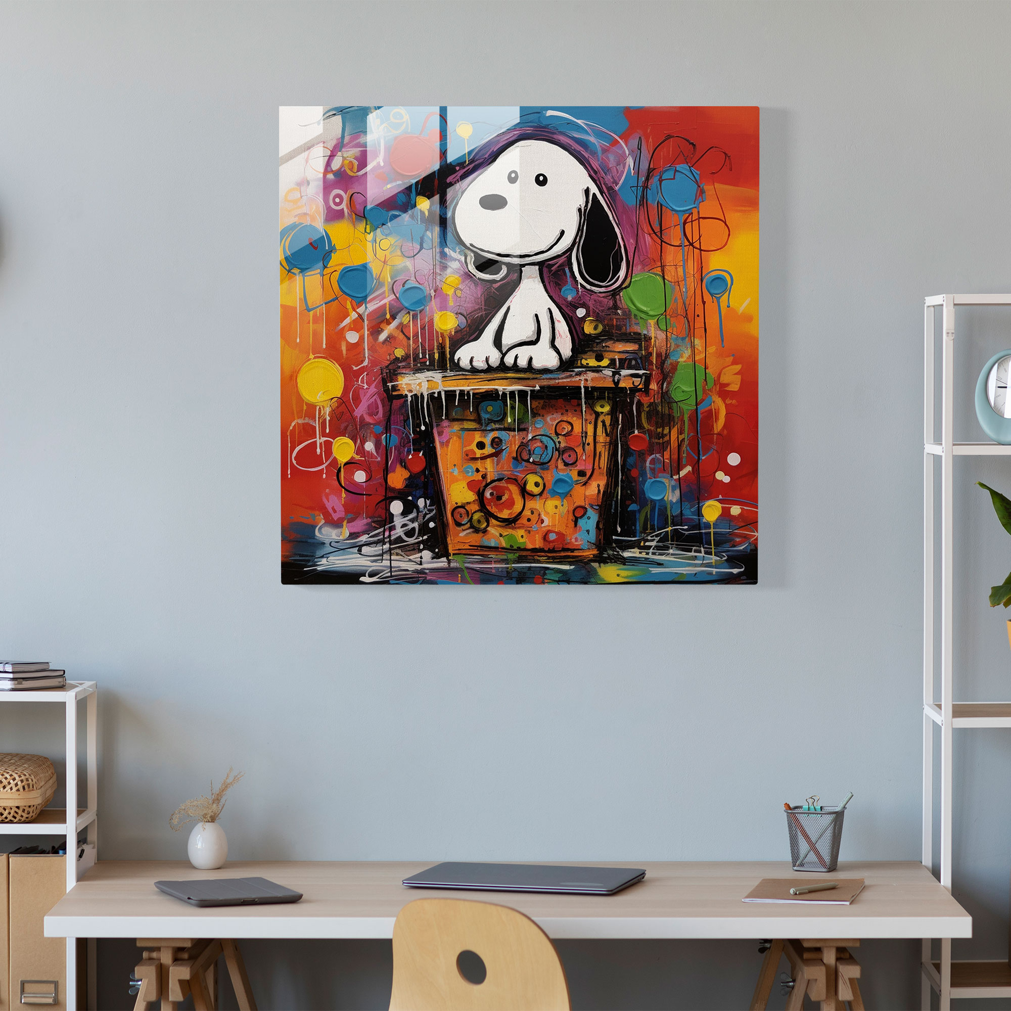 Snoopy Colorful Abstract Glass Wall Art - Snoopy, Playfulness, Abstract Painting, Colorful