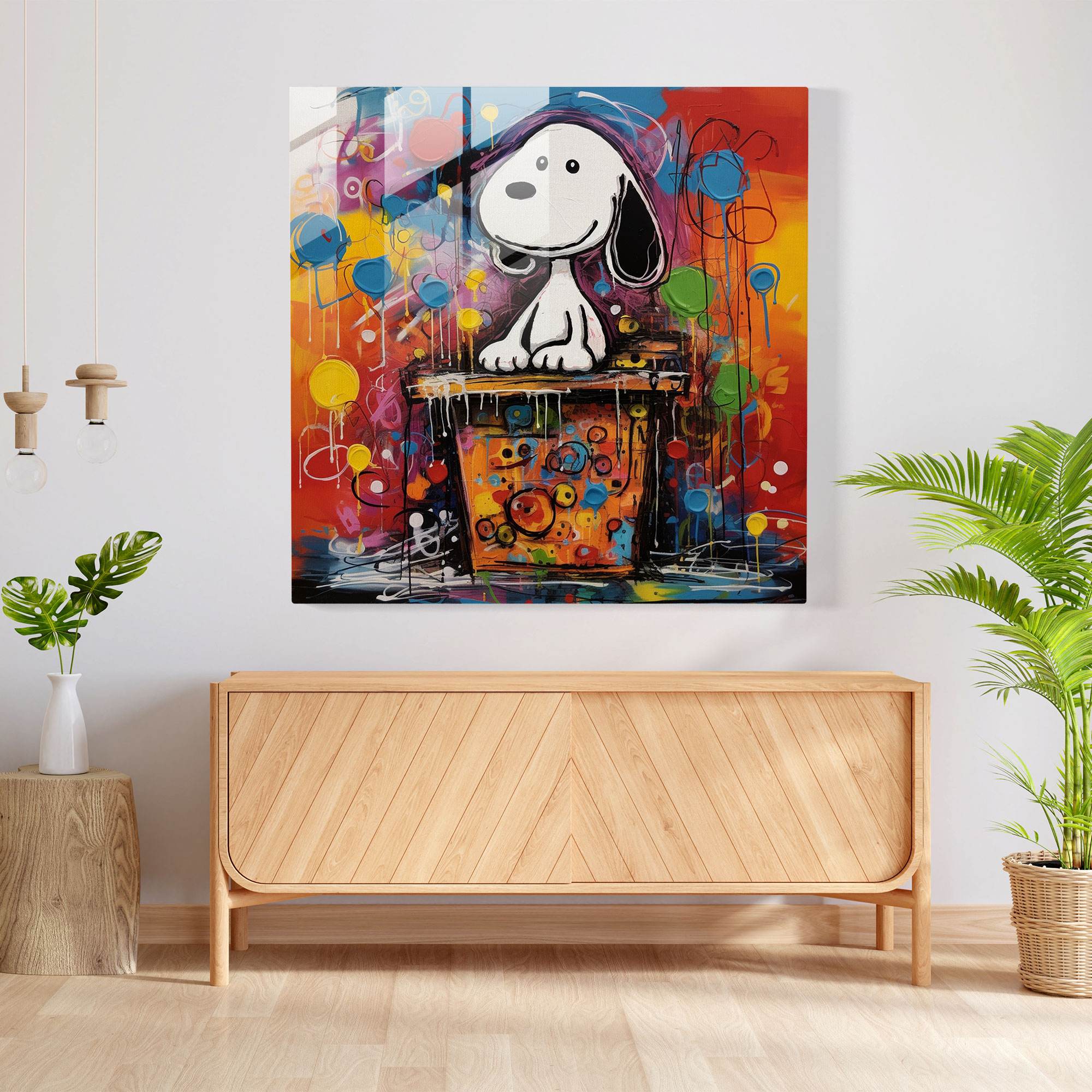 Snoopy Colorful Abstract Glass Wall Art - Snoopy, Playfulness, Abstract Painting, Colorful