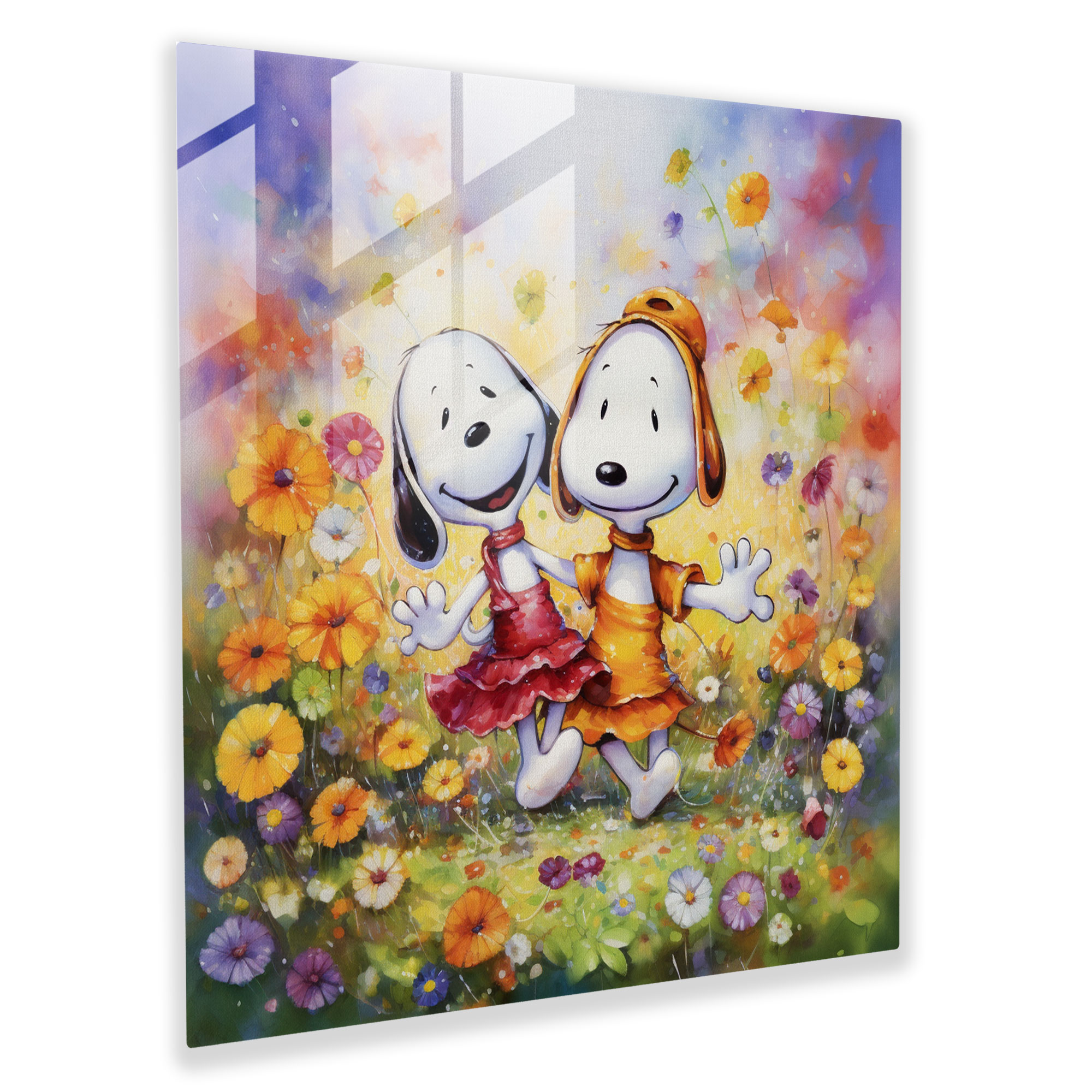 Snoopy Watercolor Glass Wall Art - Snoopy, Home Decoration, Glass Art, Snoopy