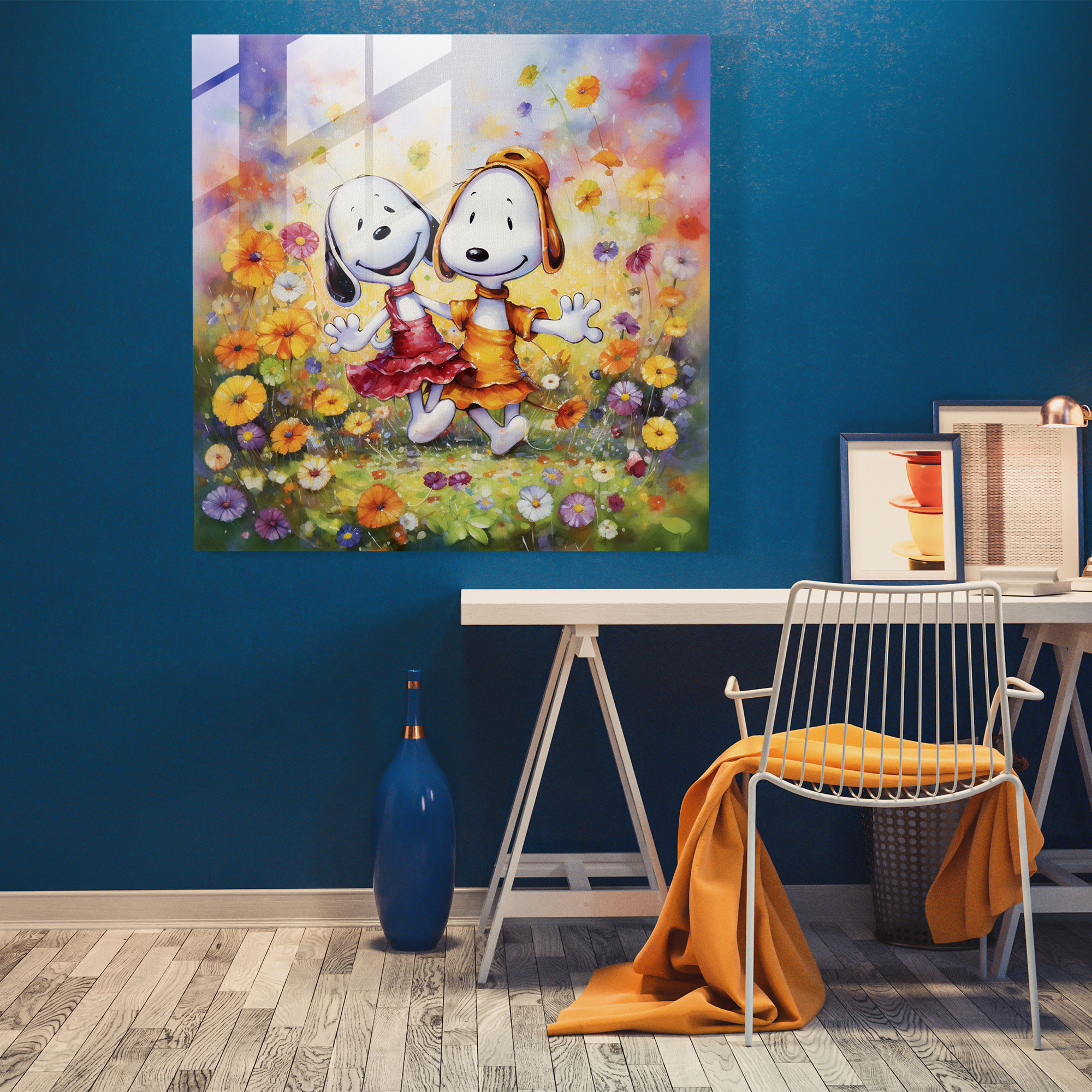 Snoopy Watercolor Glass Wall Art - Snoopy, Home Decoration, Glass Art, Snoopy