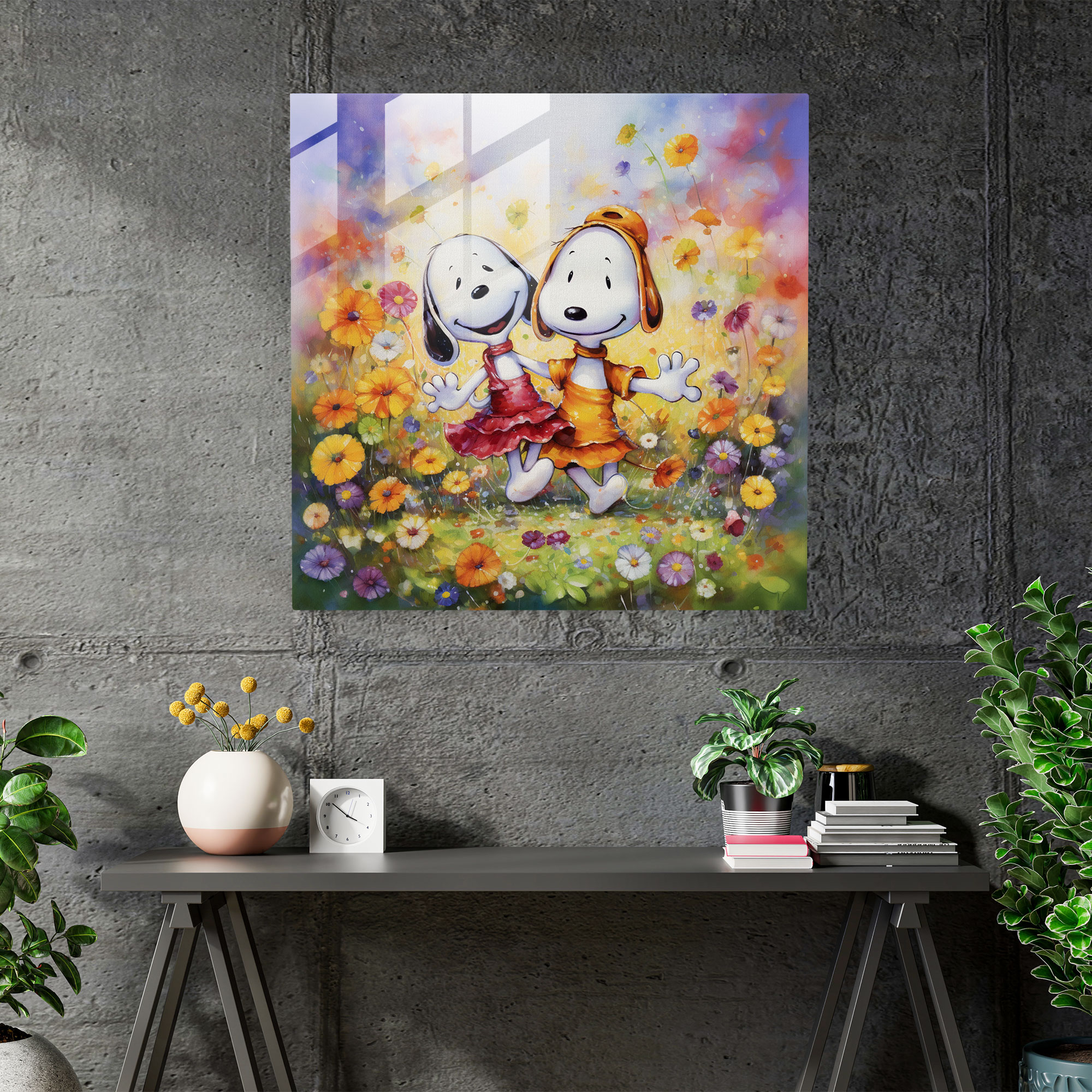 Snoopy Watercolor Glass Wall Art - Snoopy, Home Decoration, Glass Art, Snoopy