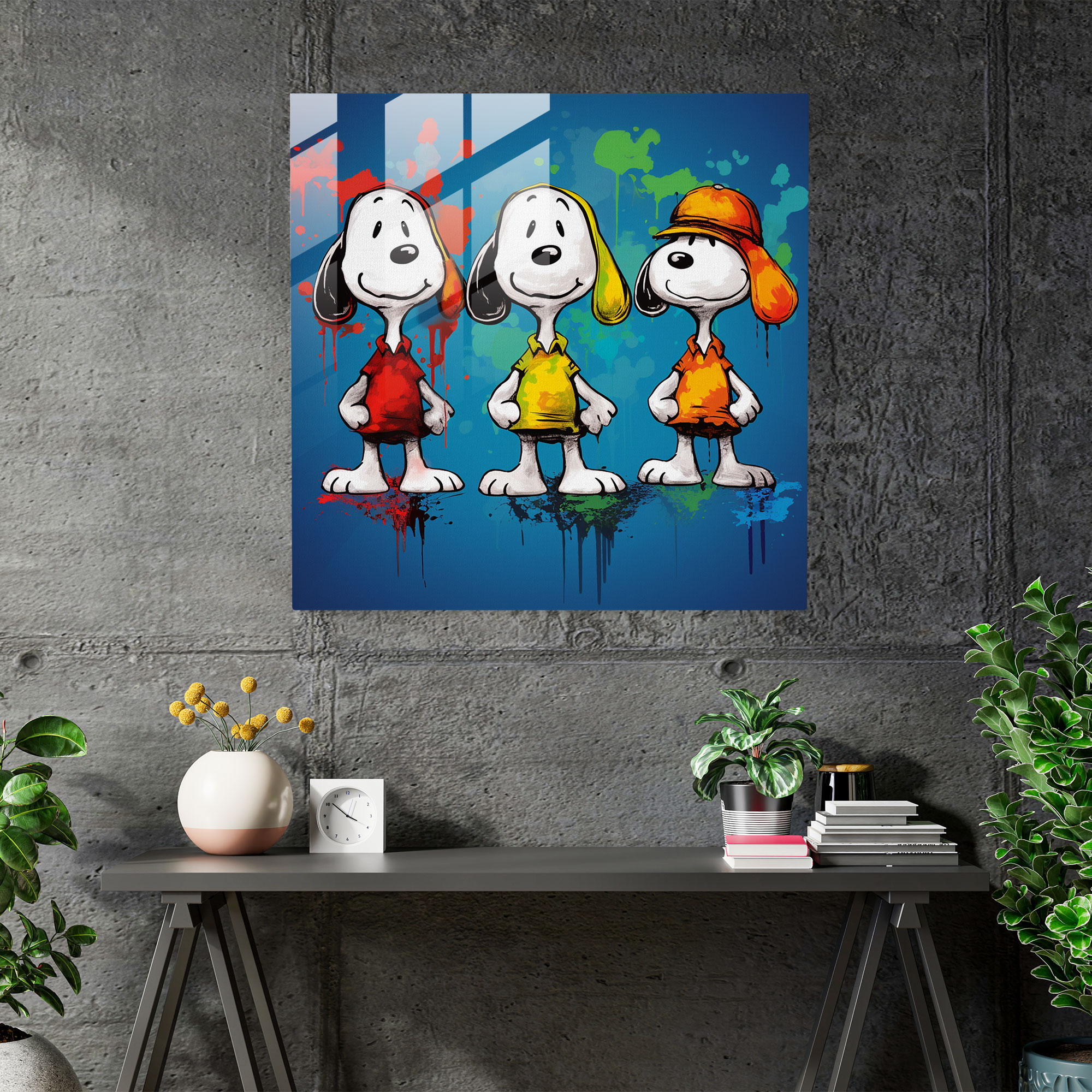Snoopy Pop Art Cam Tablo - Modern Sanat Pozlar Duvar Dekorasyonu