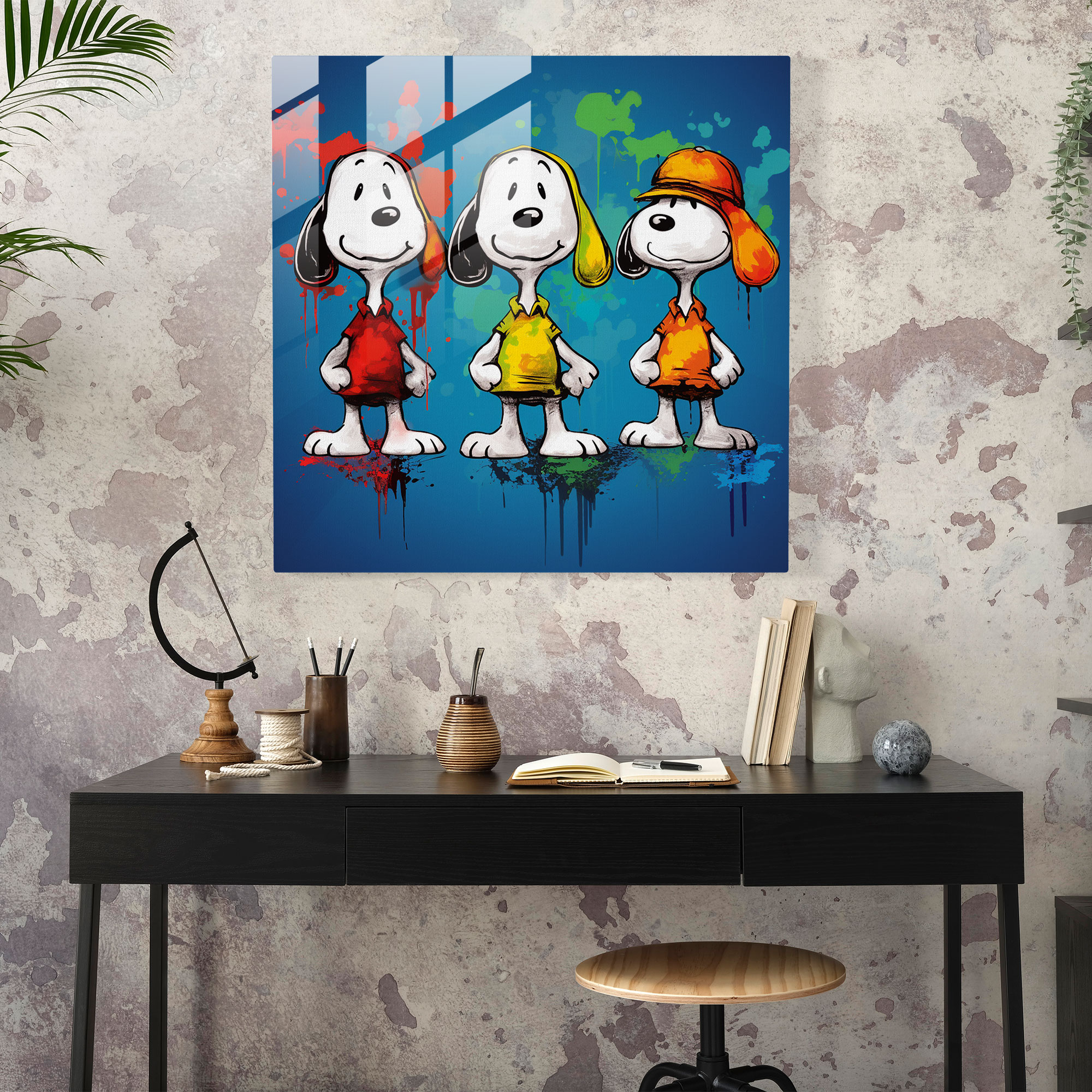 Snoopy Pop Art Cam Tablo - Modern Sanat Pozlar Duvar Dekorasyonu