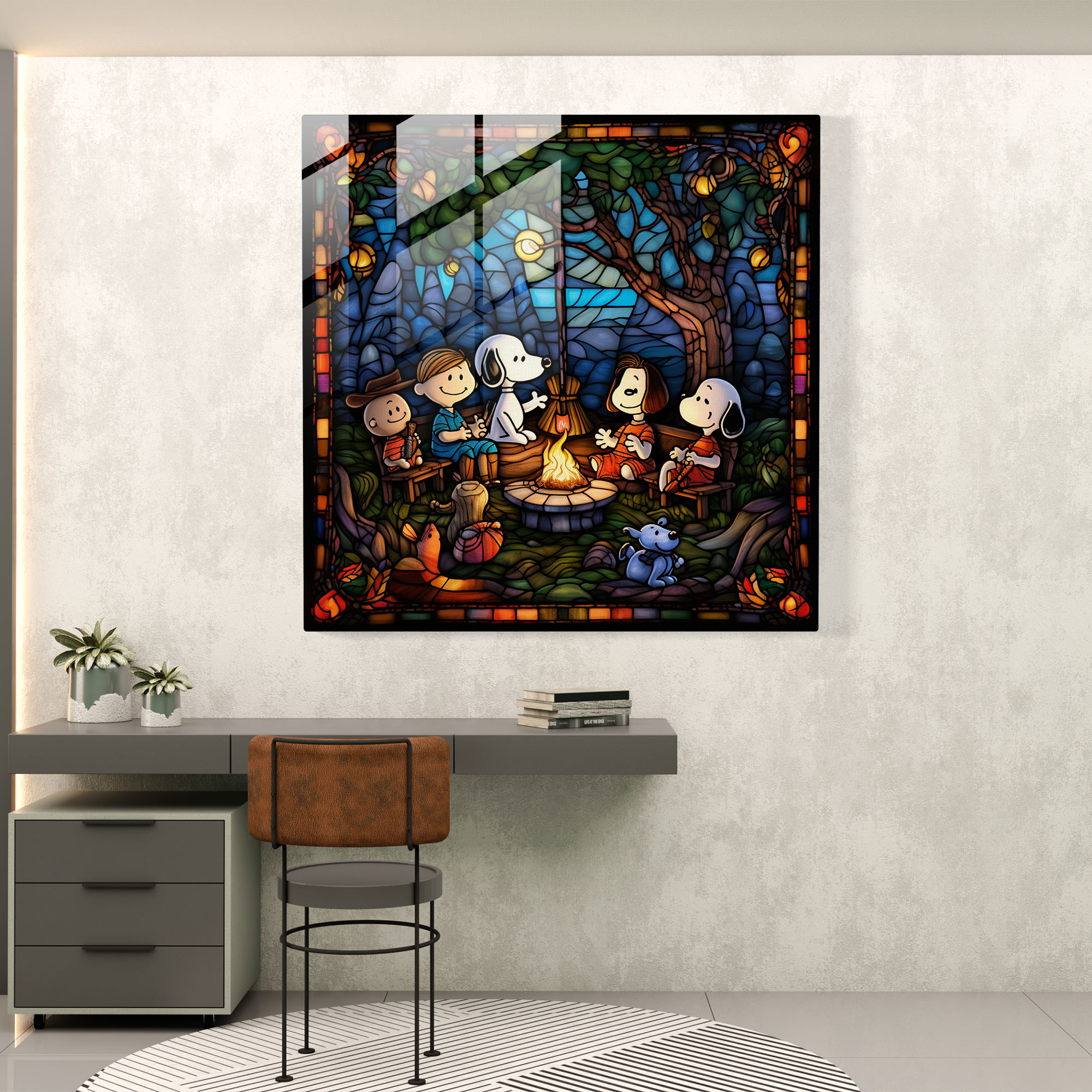 Snoopy Stained Glass Wall Art - Snoopy, Cozy, Glass Art, Snoopy