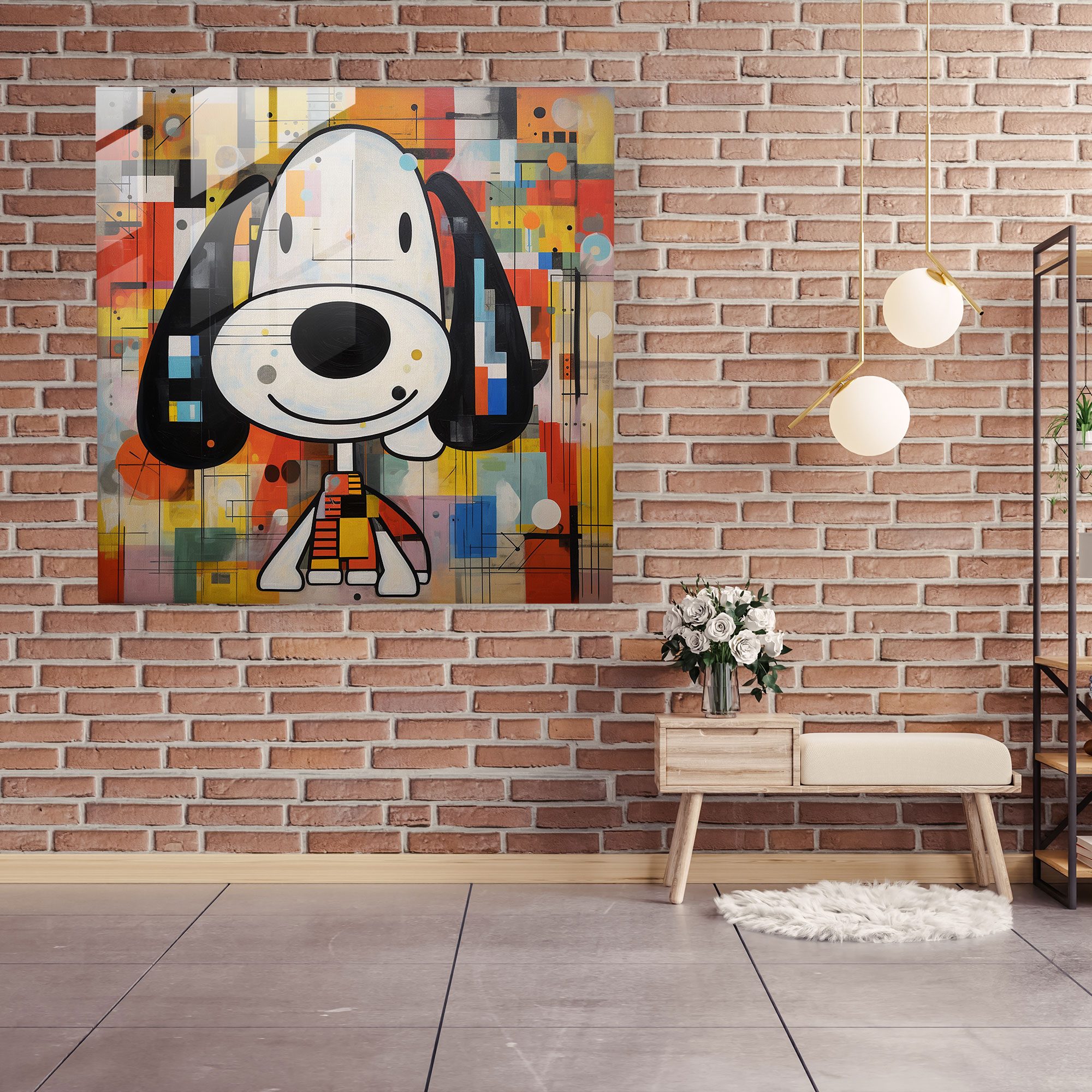 Snoopy Geometric Glass Wall Art - Snoopy, Shapes, Home Decoration, Artistic