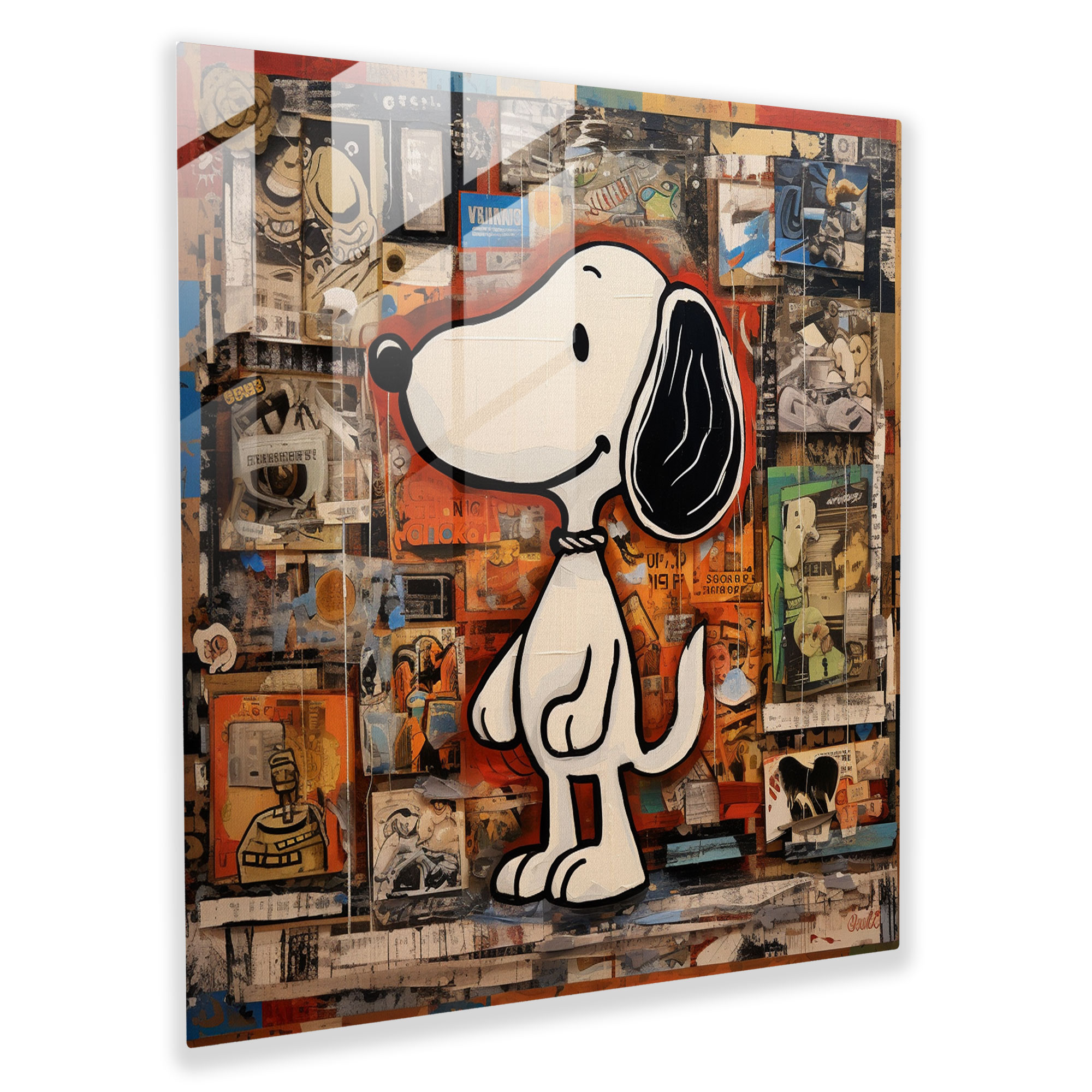 Snoopy Comic Strip Collage Glass Wall Art - Snoopy, Nostalgic, Glass Art, Home Decoration