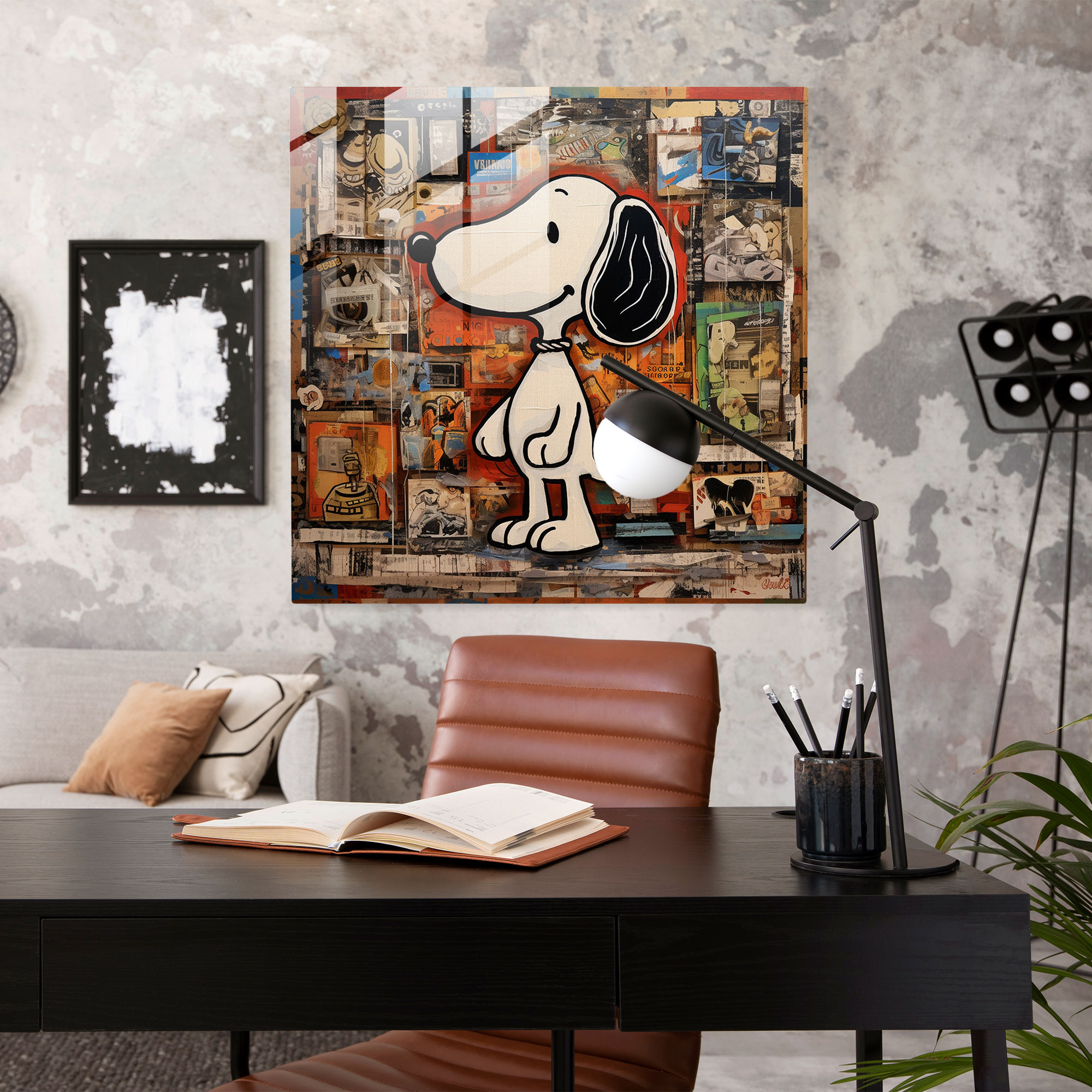 Snoopy Comic Strip Collage Glass Wall Art - Snoopy, Nostalgic, Glass Art, Home Decoration