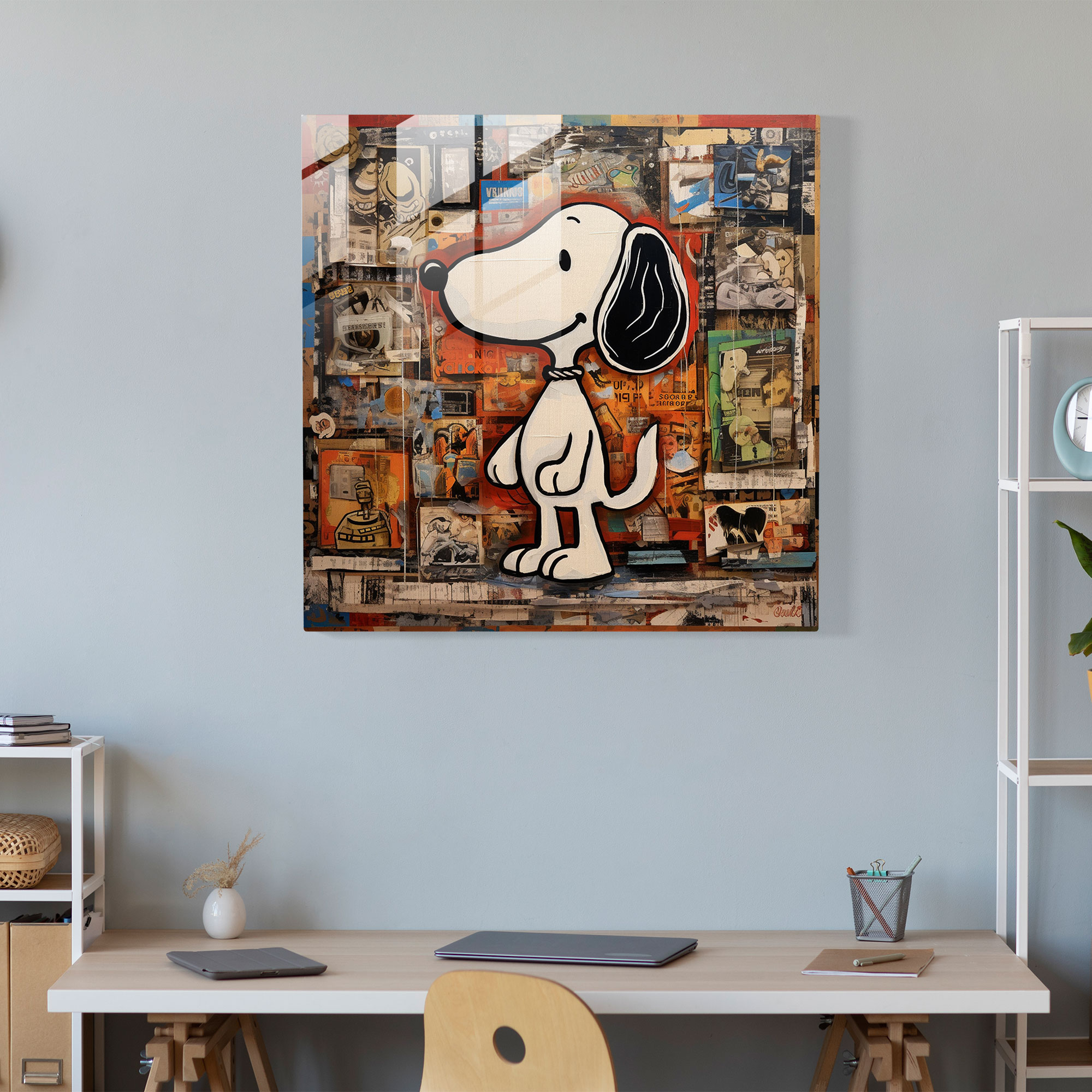 Snoopy Comic Strip Collage Glass Wall Art - Snoopy, Nostalgic, Glass Art, Home Decoration