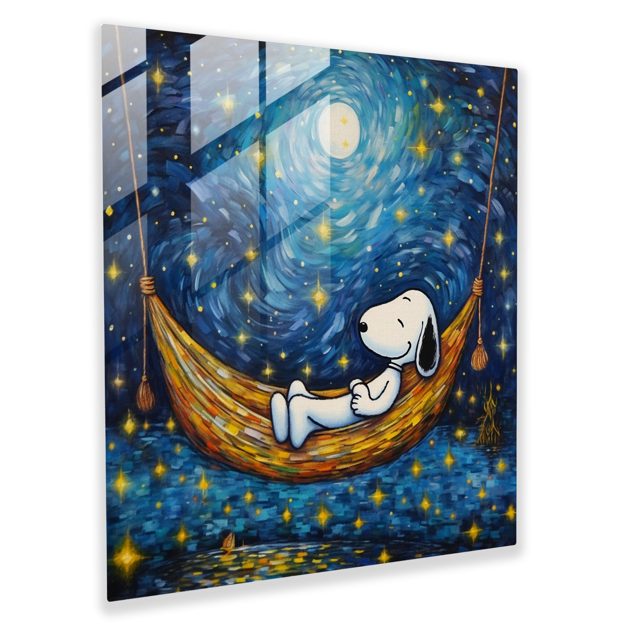 Snoopy Starry Night Glass Print - Snoopy, Glass Print, Tranquility, Peace