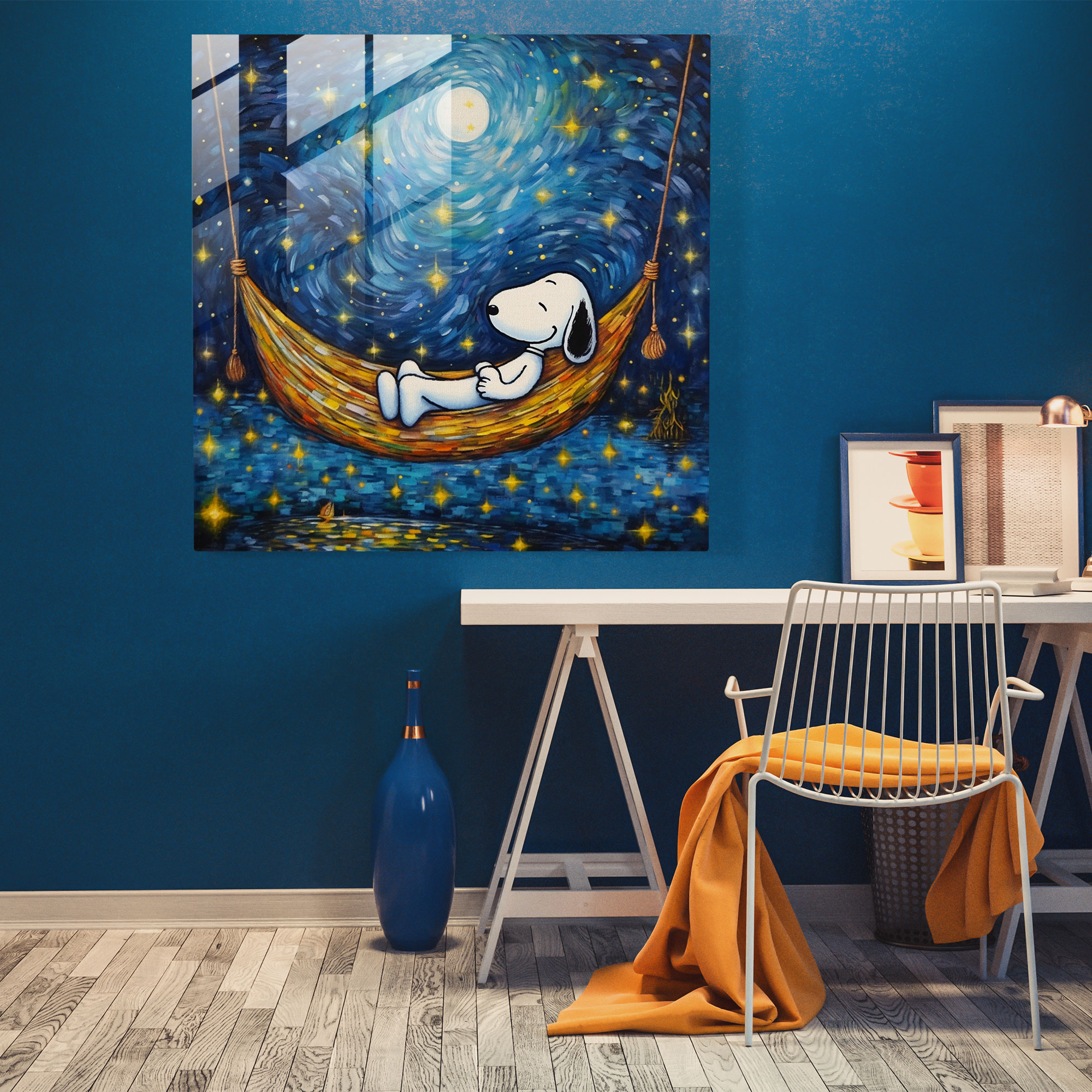 Snoopy Starry Night Glass Print - Snoopy, Glass Print, Tranquility, Peace