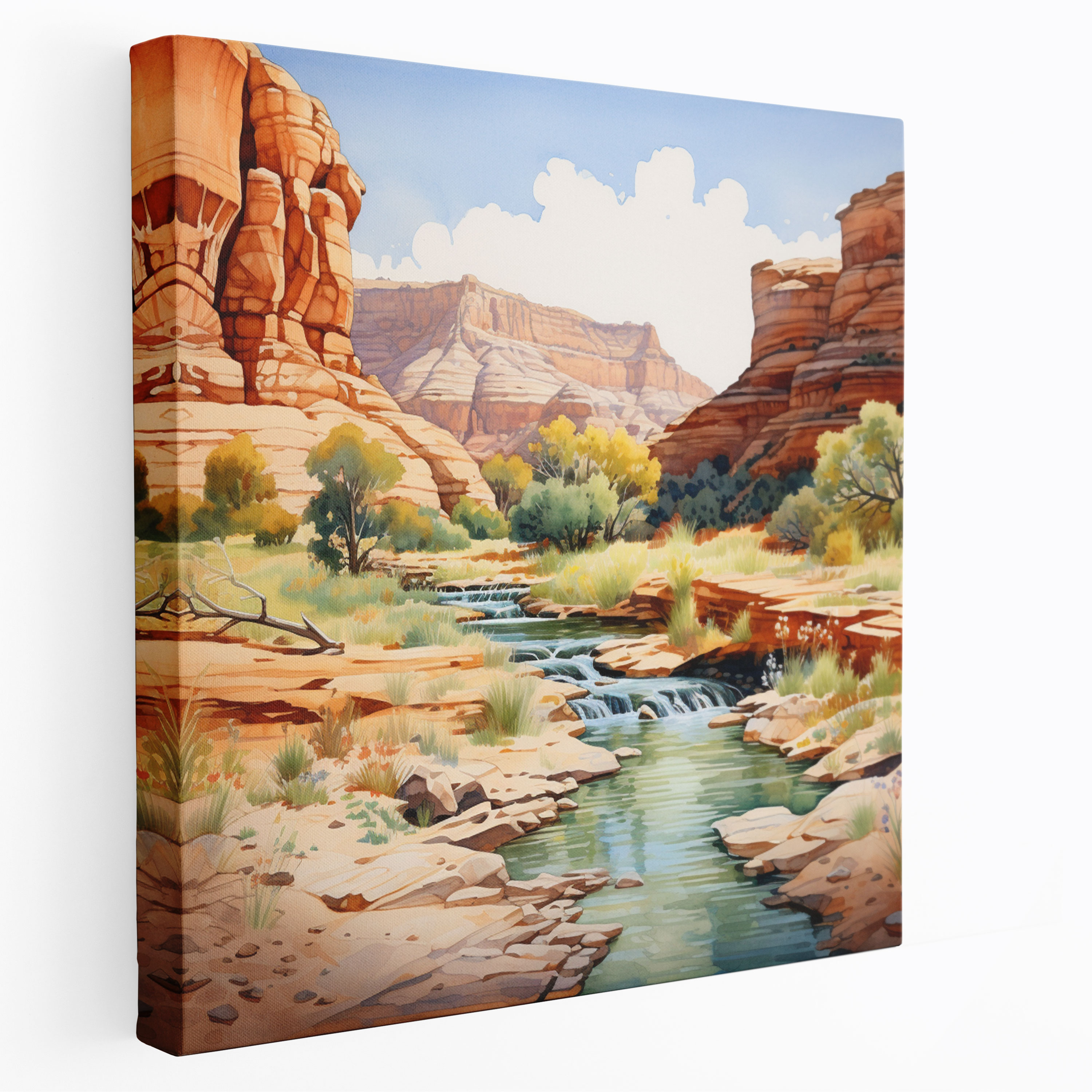Southwest Wall Art - Flowing River - Southwest, Watercolor Painting, Wall Decoration, Southwest