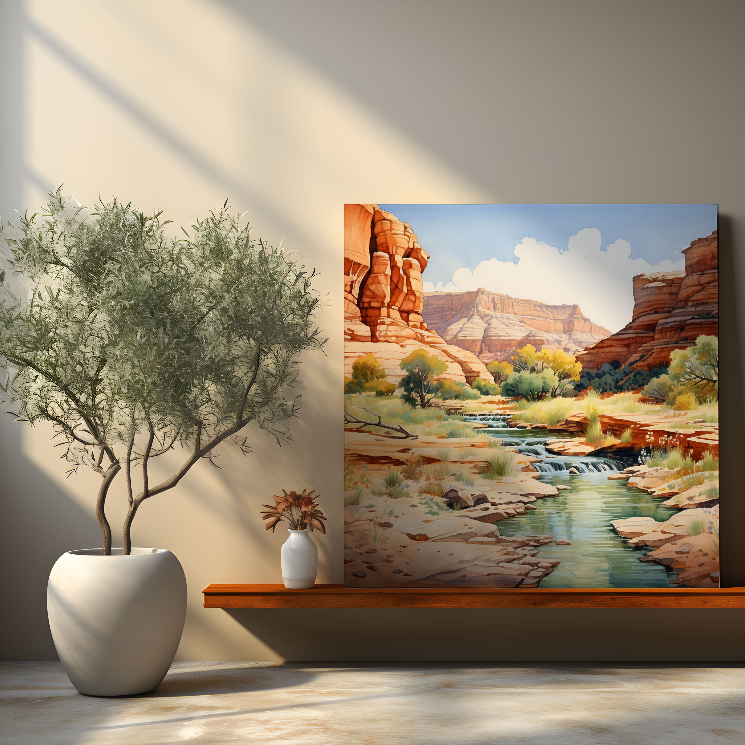 Southwest Wall Art - Flowing River - Southwest, Watercolor Painting, Wall Decoration, Southwest