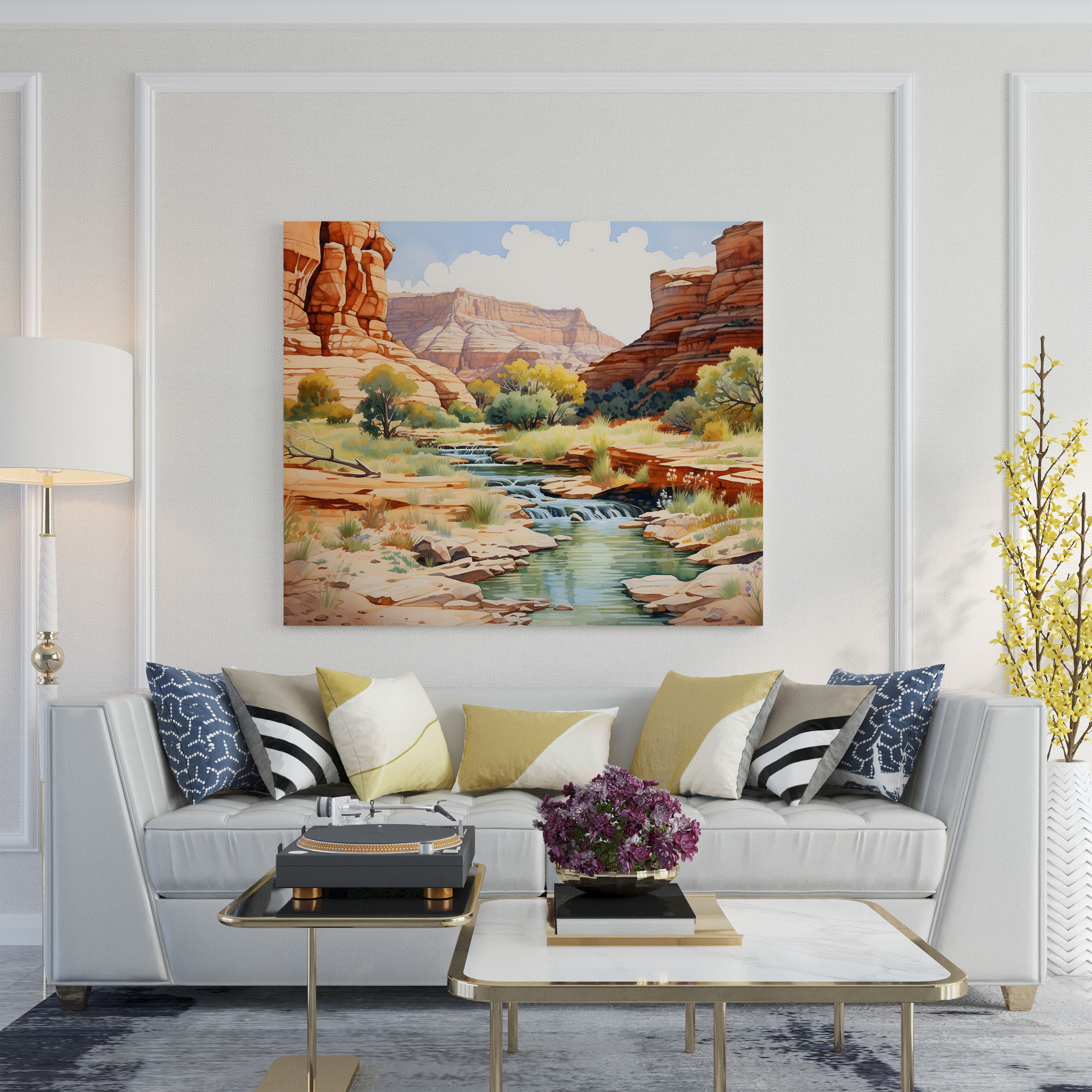 Southwest Wall Art - Flowing River - Southwest, Watercolor Painting, Wall Decoration, Southwest