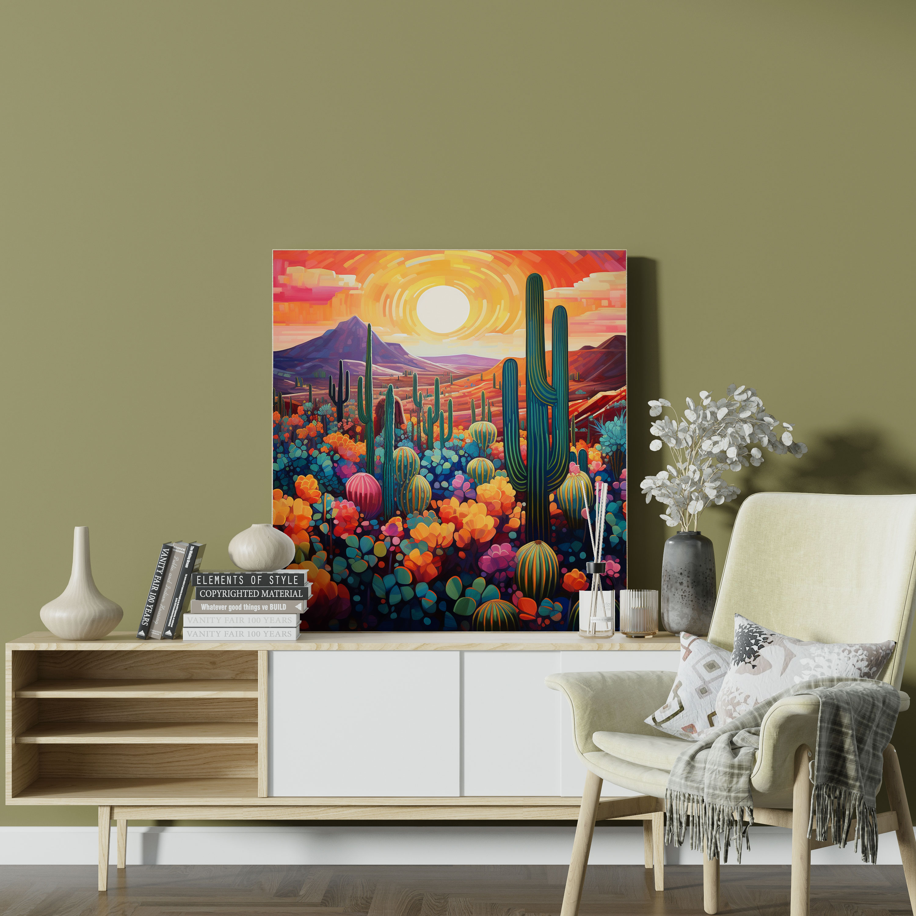 Southwest Sunset Canvas Print - Southwest, Home Decoration, Cactus Garden, Sunset