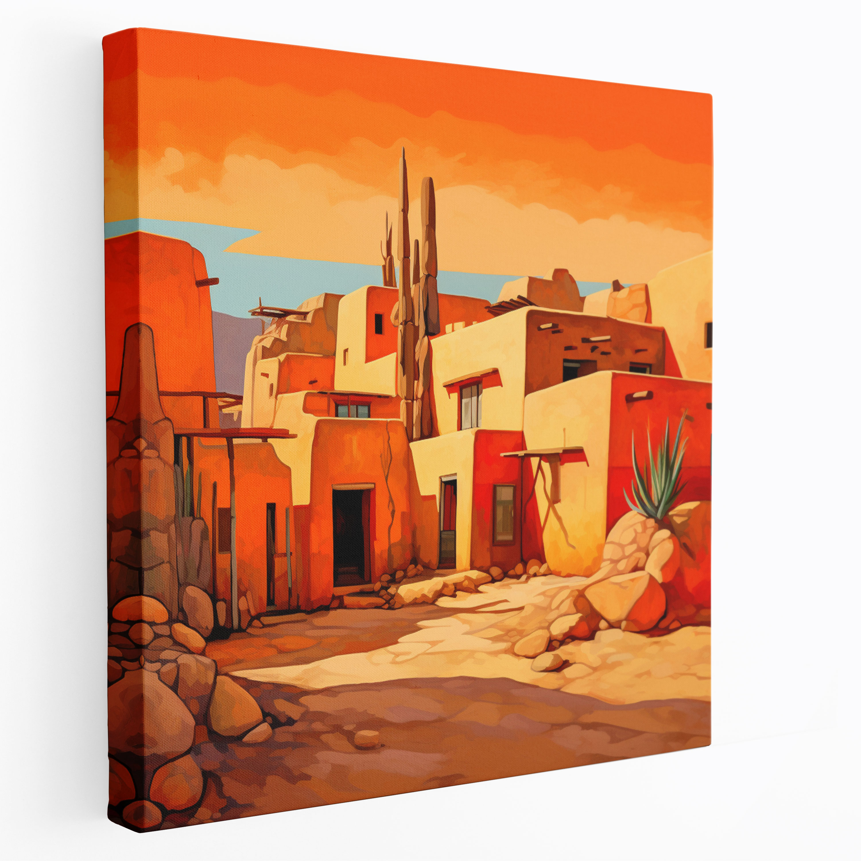 Southwest Wall Decoration: Adobe Pueblo Village - Southwest, Wall Art, Desert Landscape, Adobe Pueblo Village
