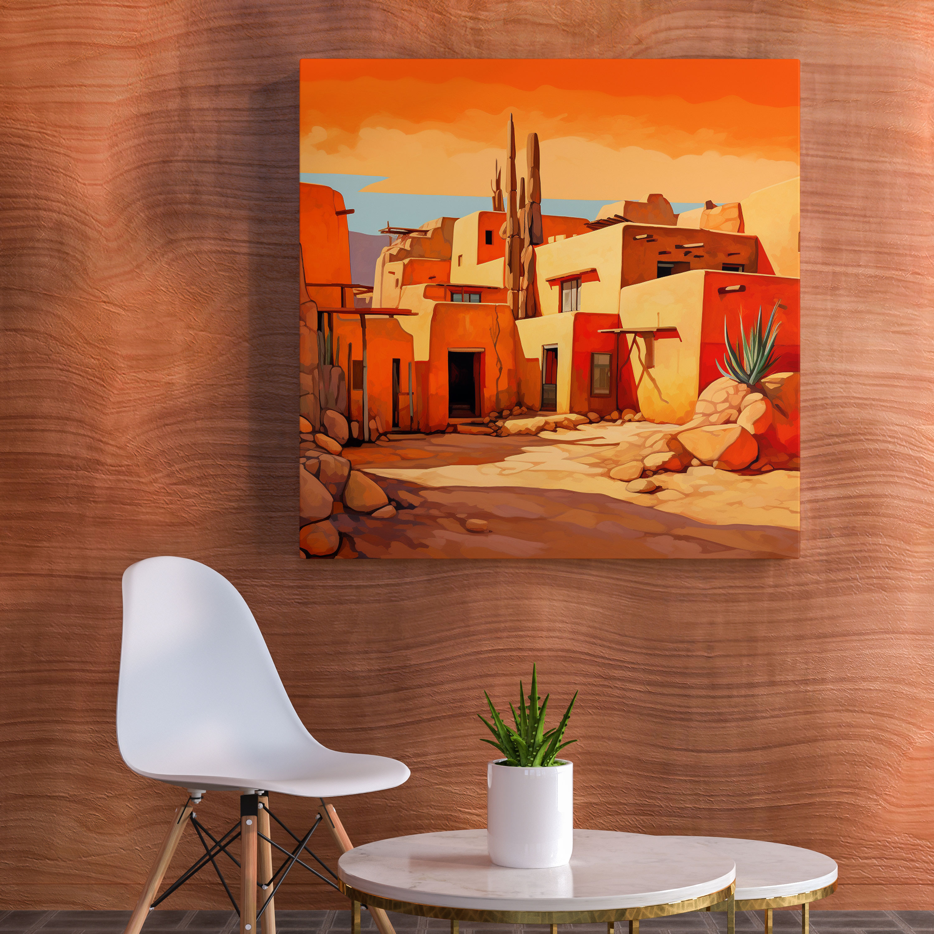 Southwest Wall Decoration: Adobe Pueblo Village - Southwest, Wall Art, Desert Landscape, Adobe Pueblo Village