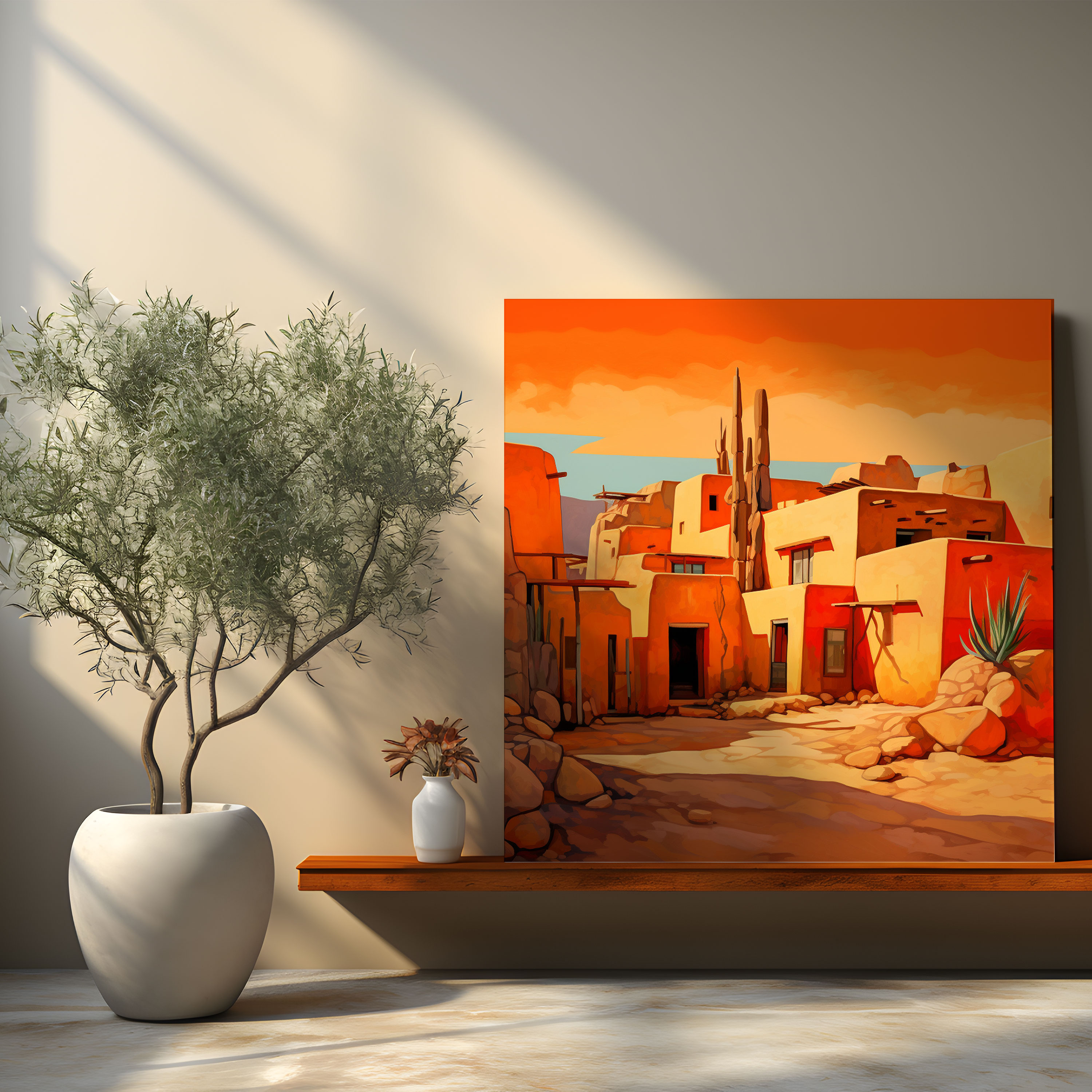 Southwest Wall Decoration: Adobe Pueblo Village - Southwest, Wall Art, Desert Landscape, Adobe Pueblo Village