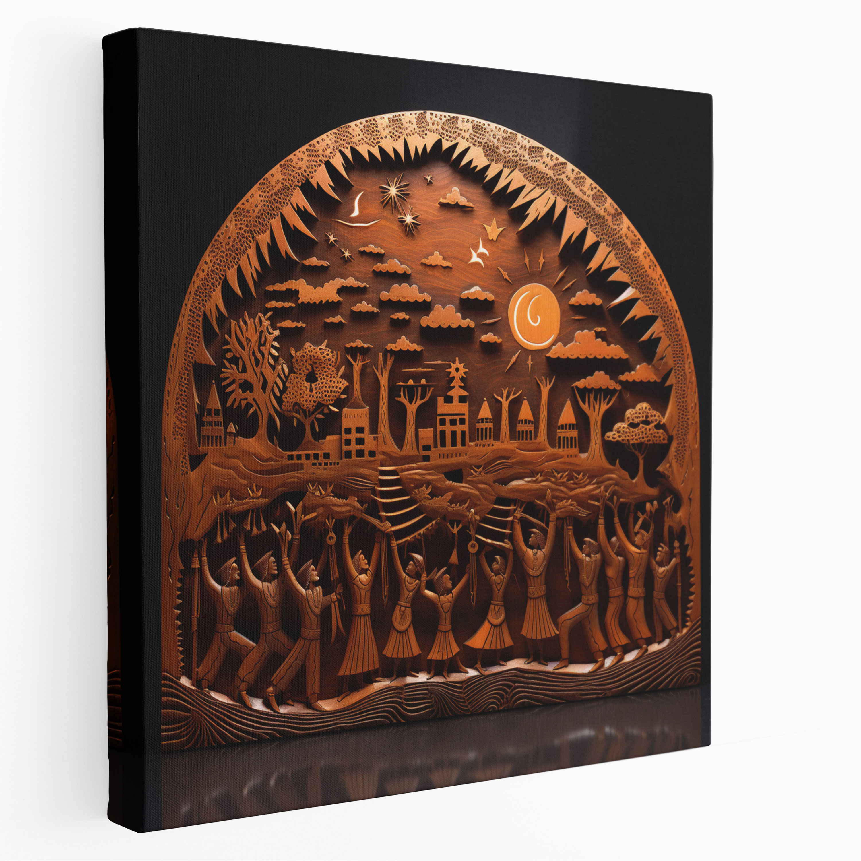Southwest Starry Sky Wall Art - Southwest, Carved Wood, Native Dancing Ceremony, Wooden Wall Art